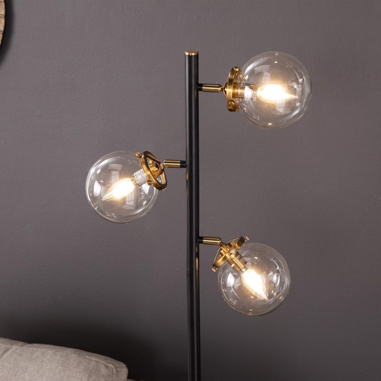 Boltonly Black and Gold 3-Light Floor Lamp with Glass Globes