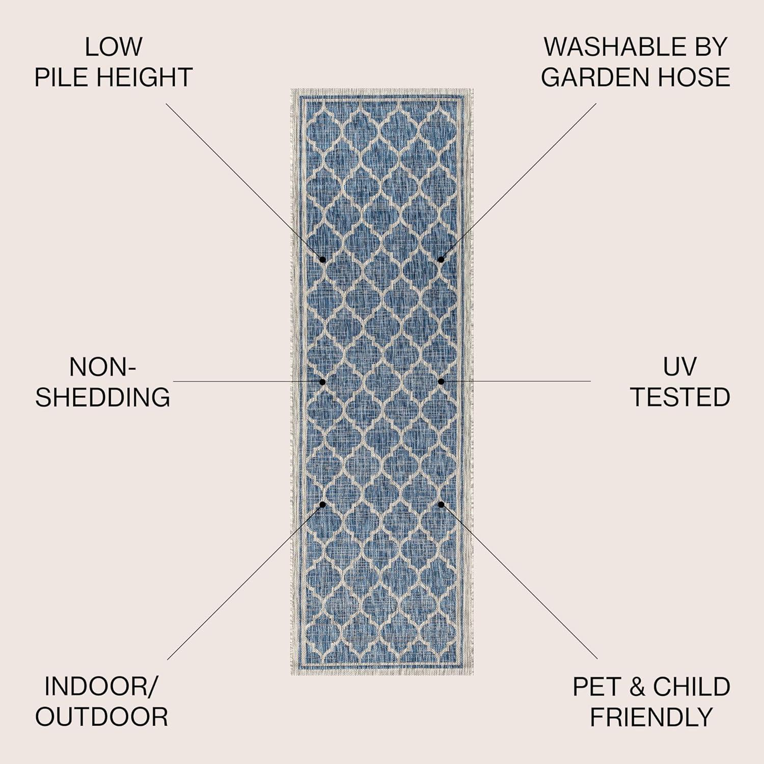 8'x10' Trebol Moroccan Trellis Textured Weave Indoor/Outdoor Area Rug, Navy/Gray - JONATHAN Y