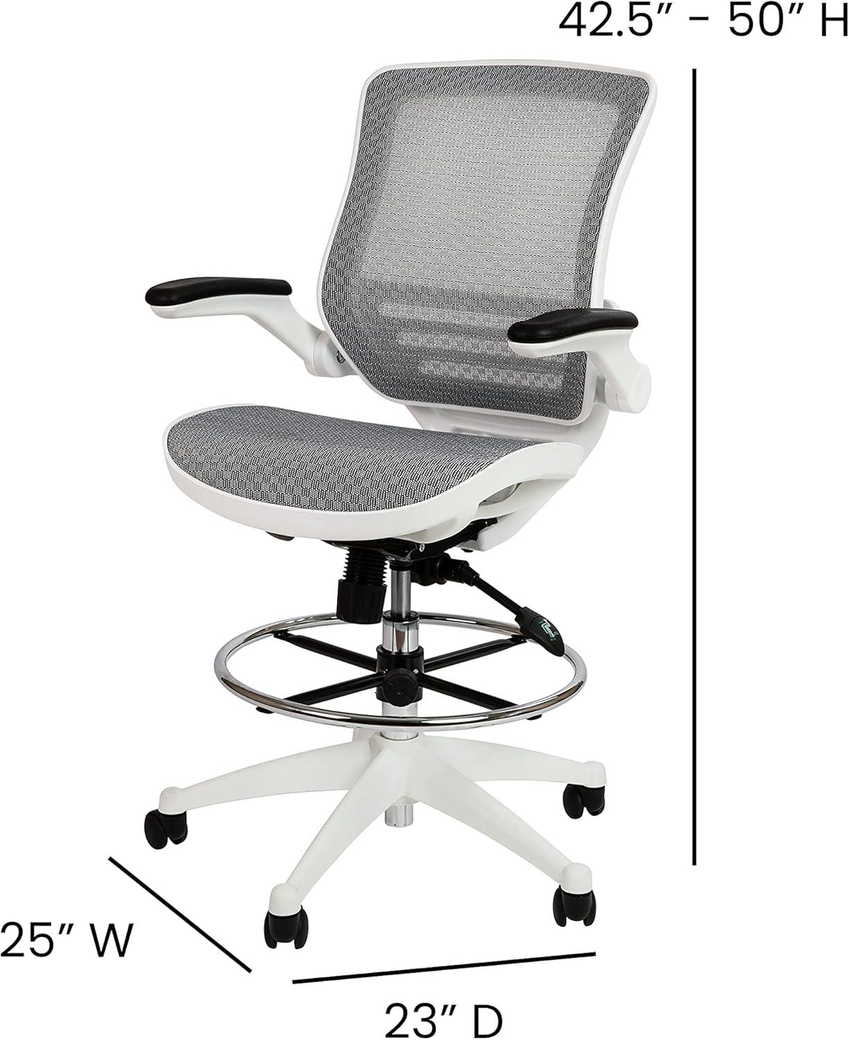 Emma and Oliver Mid-Back Transparent Mesh Drafting Chair with Flip-Up Arms