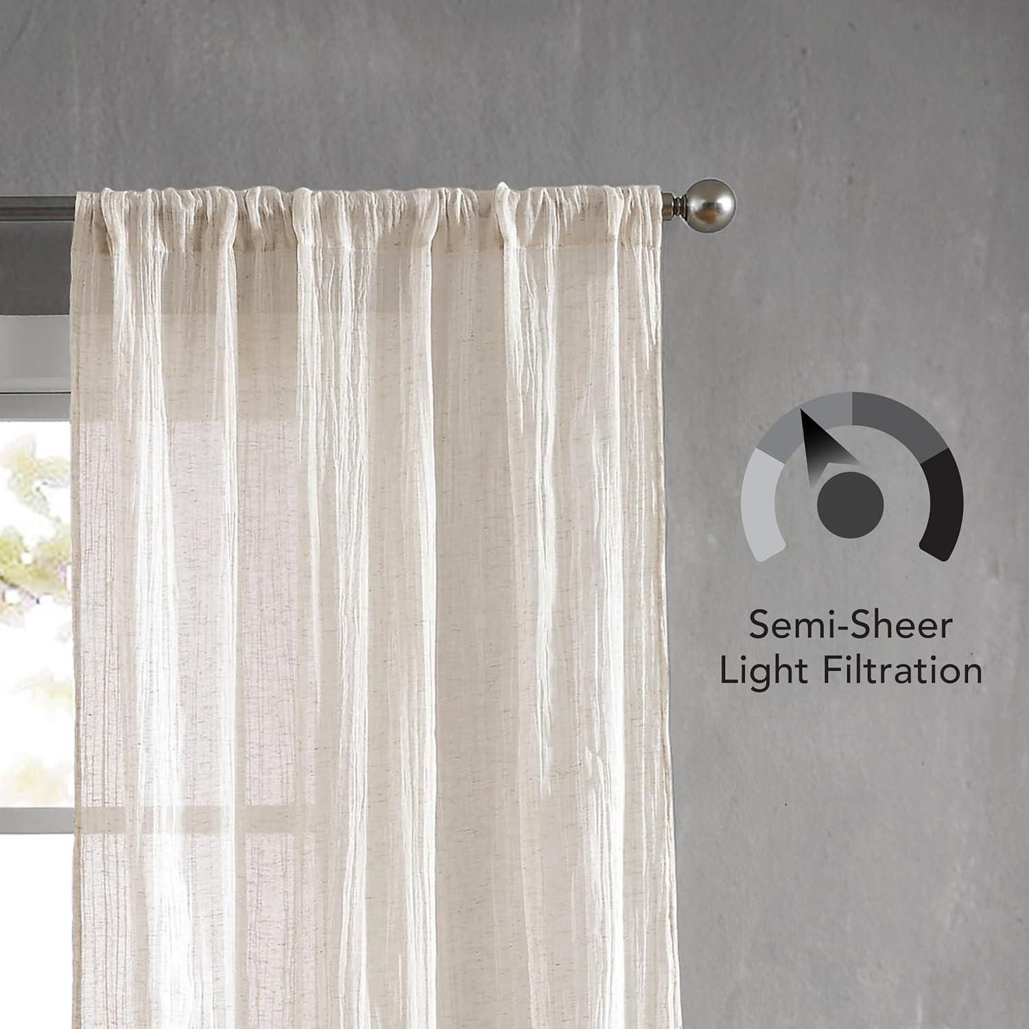 Creamy White Semi-Sheer Linen Blend Window Panels, 50'' W