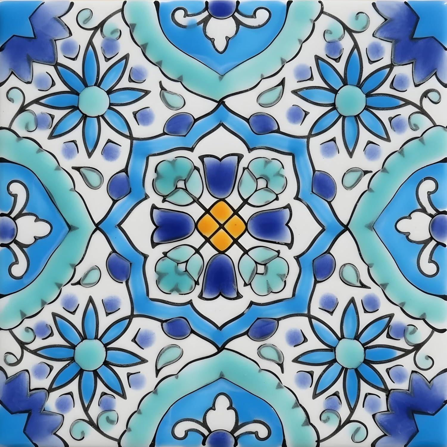 Casablanca Market Mediterranean 4'' x 4'' Hand Painted Ceramic Decorative Accent Tile