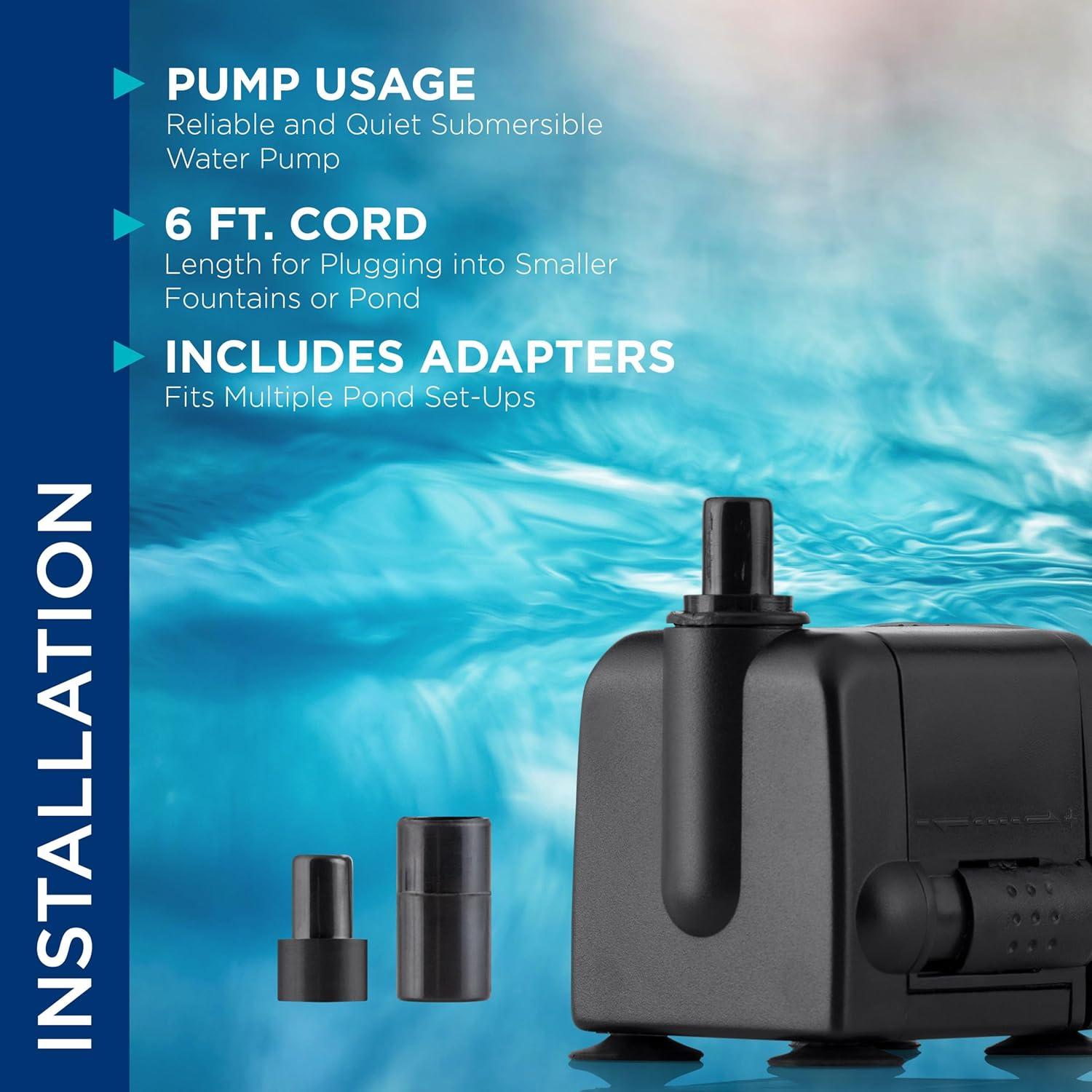Compact Black Ceramic Submersible Pond Pump with 6 ft Cord