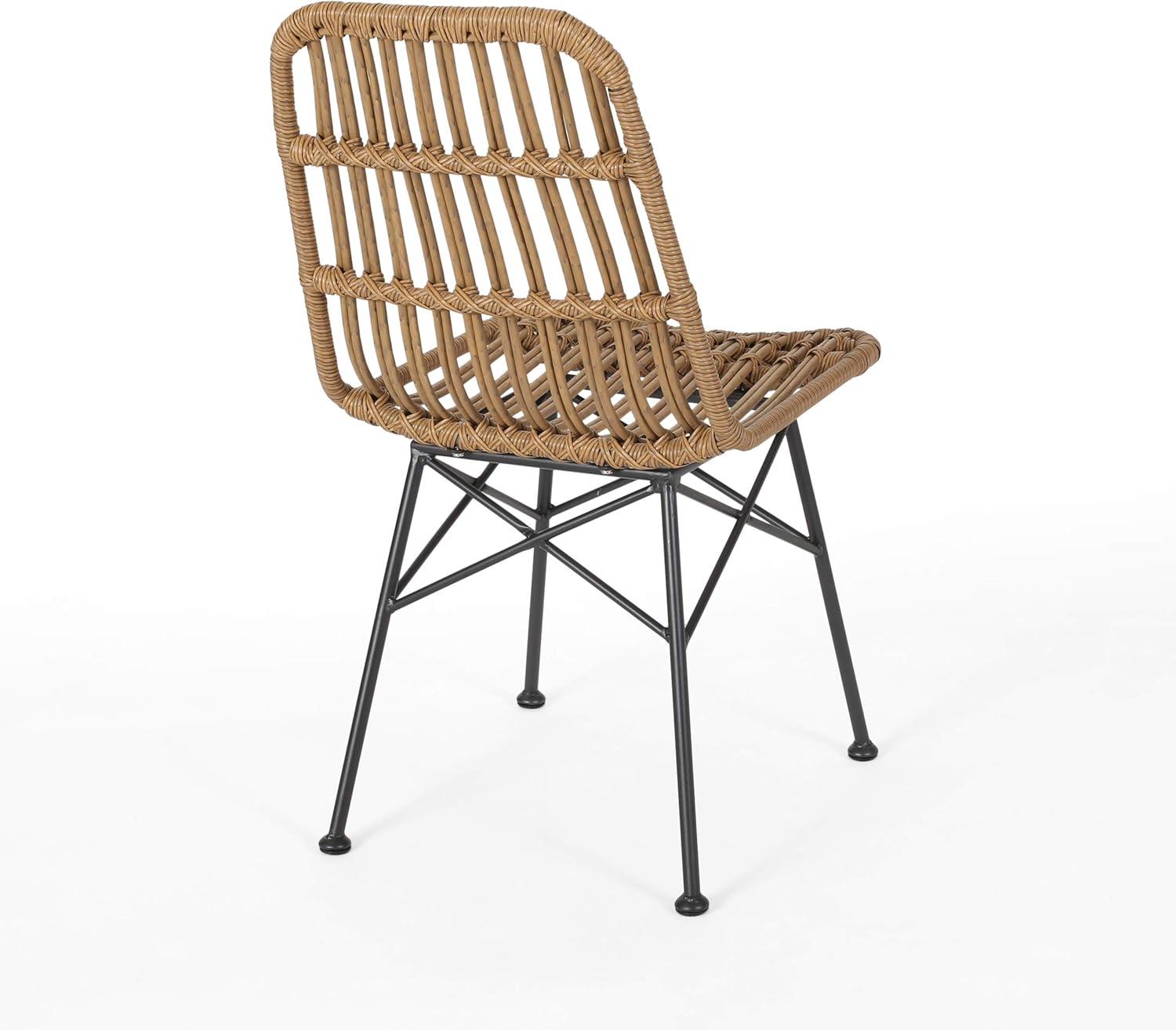 GDFStudio Outdoor Wicker Dining Chair (Set of 2), Light Brown and Black