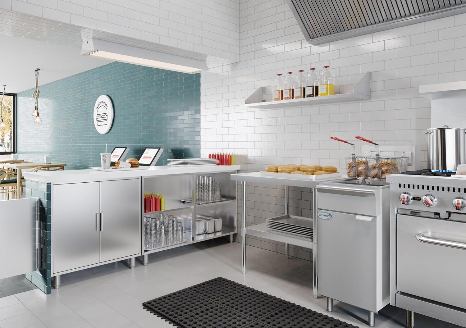 40 lb. Floor Standing Natural Gas Commercial Fryer with 90,000 BTU in Stainless-Steel, ETL Listed (KM-FDF40-NG)