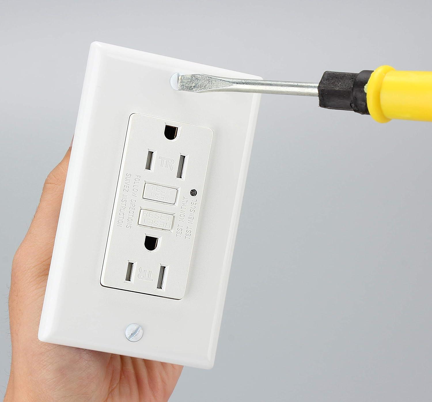 White Tamper-Resistant GFCI Outlet with Wall Plate and LED Indicator