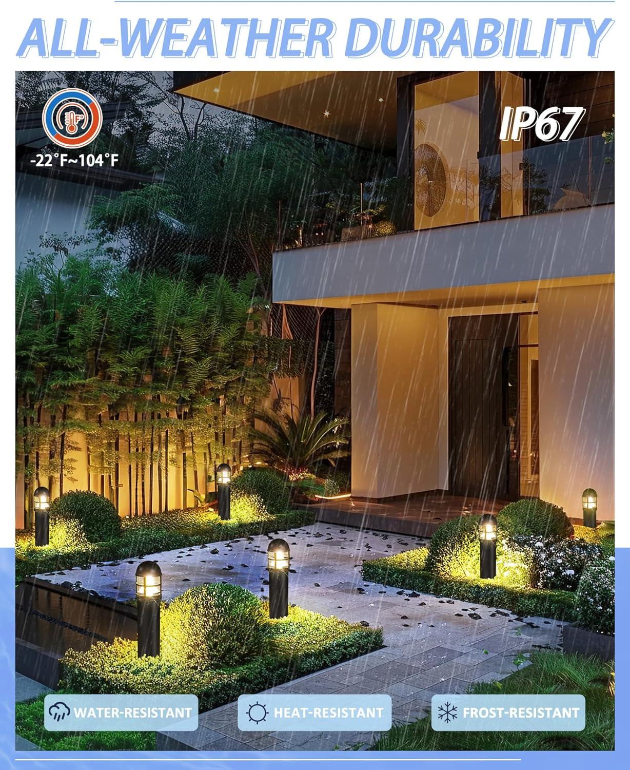 6 Pack Low Voltage Landscape Pathway Lights, 12V LED Bollard Light IP67 Waterproof, Outdoor Driveway Walkway Wired Lights (Included Connector) - Yard Garden Lawn, 2700K Warm White