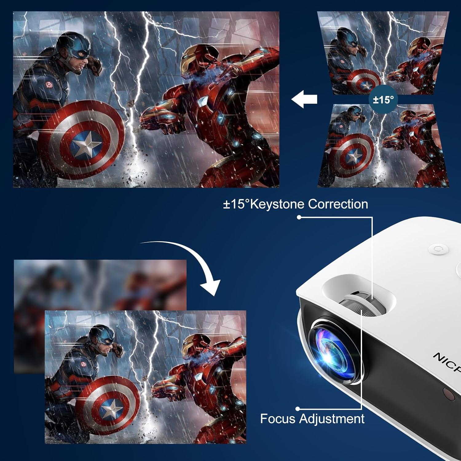 BEACHWATER POOL & SPA, LLC Outdoor Projector, Mini Projector For Home Theater, 1080P And 240" Supported Movie Projector 7500 L Portable Home Video Projector Compatible With Smartphone/TV Stick/PS4/PC/Laptop