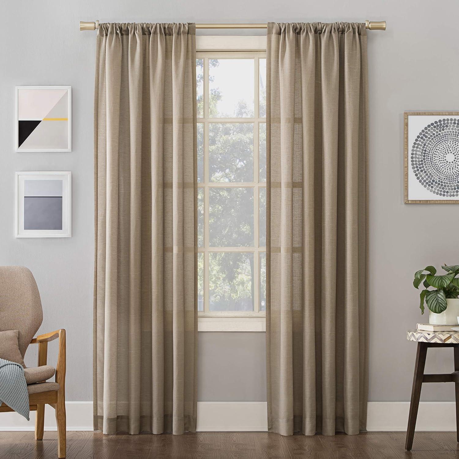 No. 918 Daniela 1-Piece Linen Blend Semi-Sheer Rod Pocket Curtain Panel, 54"x84", Taupe