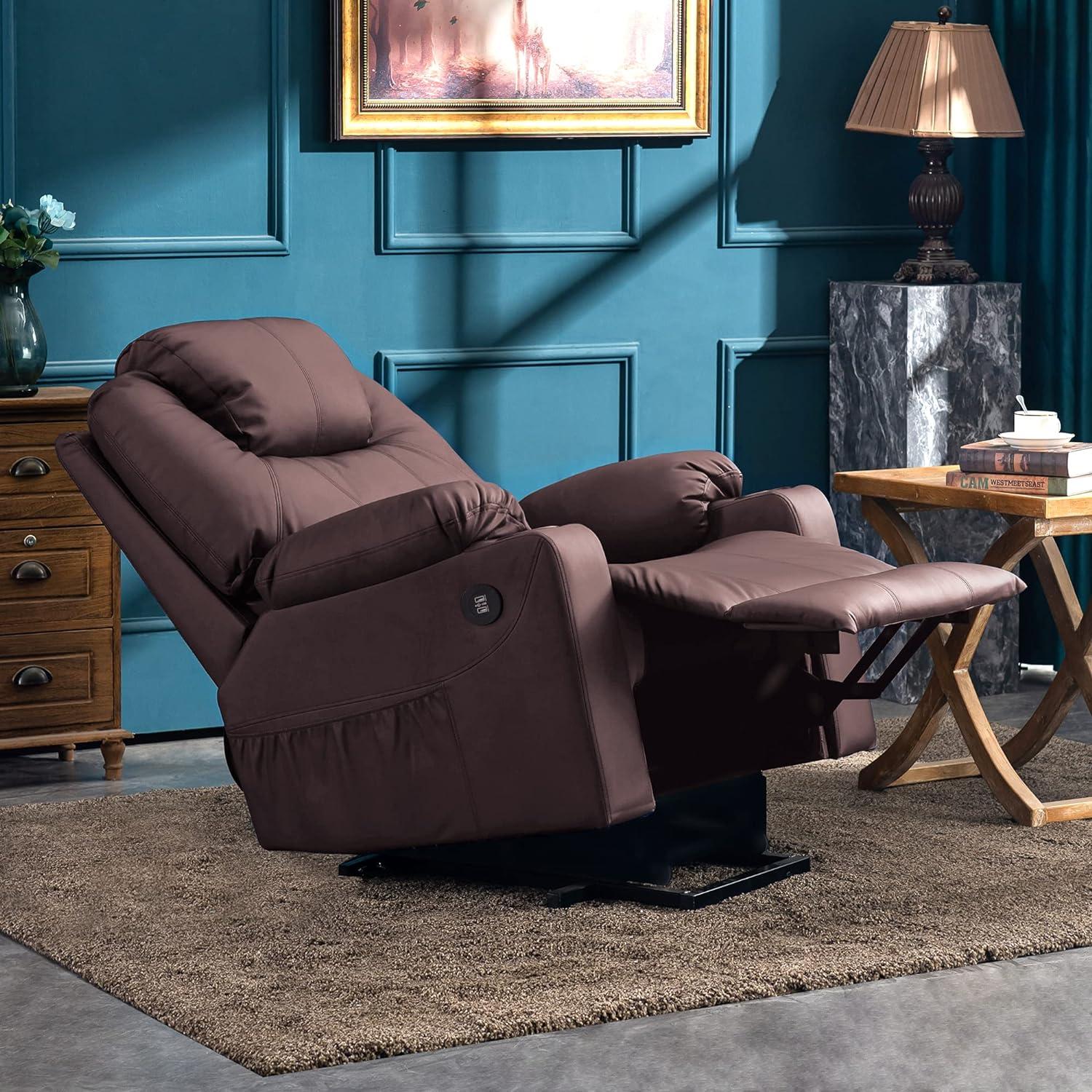 Brown Faux Leather Massage Recliner with USB Ports