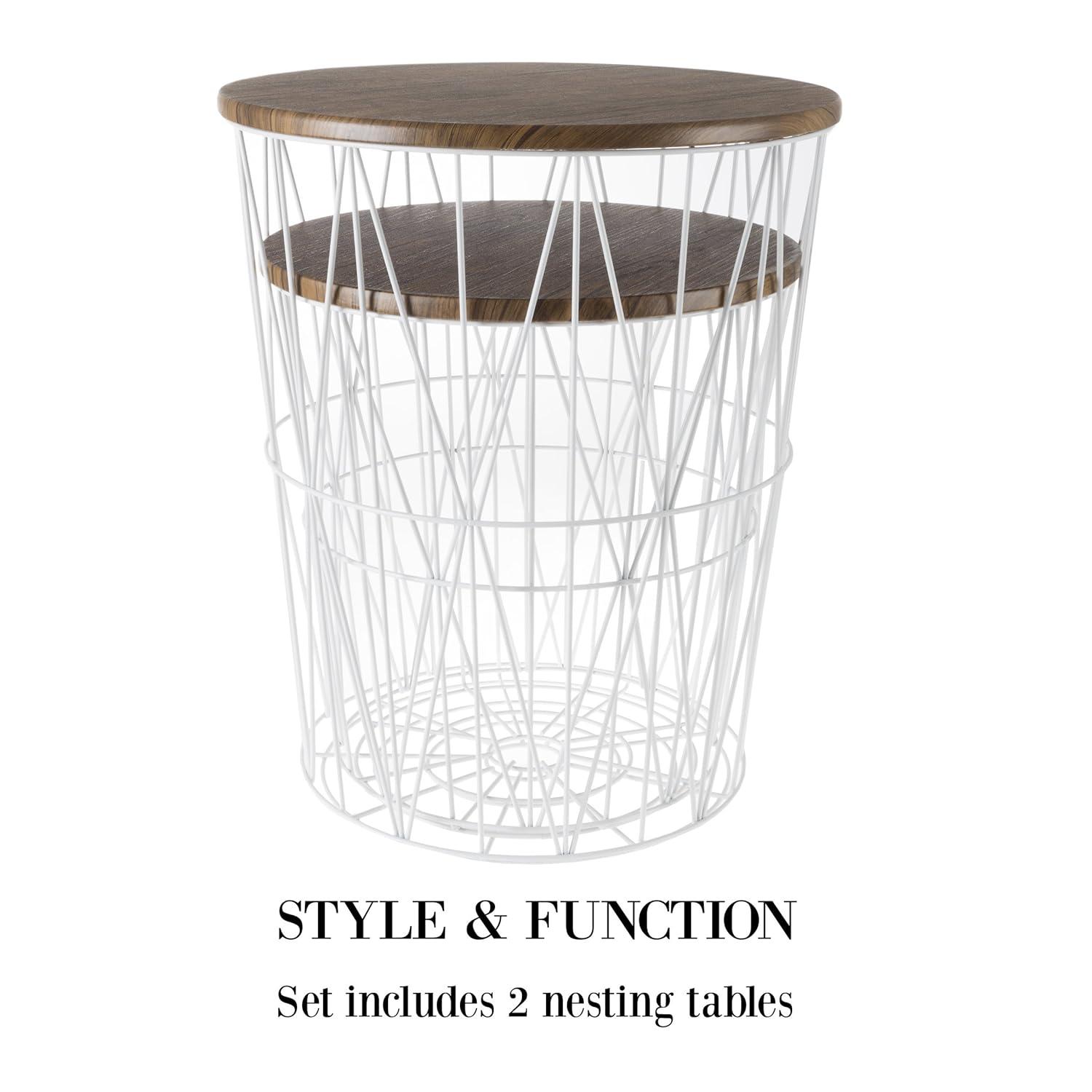 Lavish Home Set of 2 Nesting Tables with Storage for Living Room or Home Office