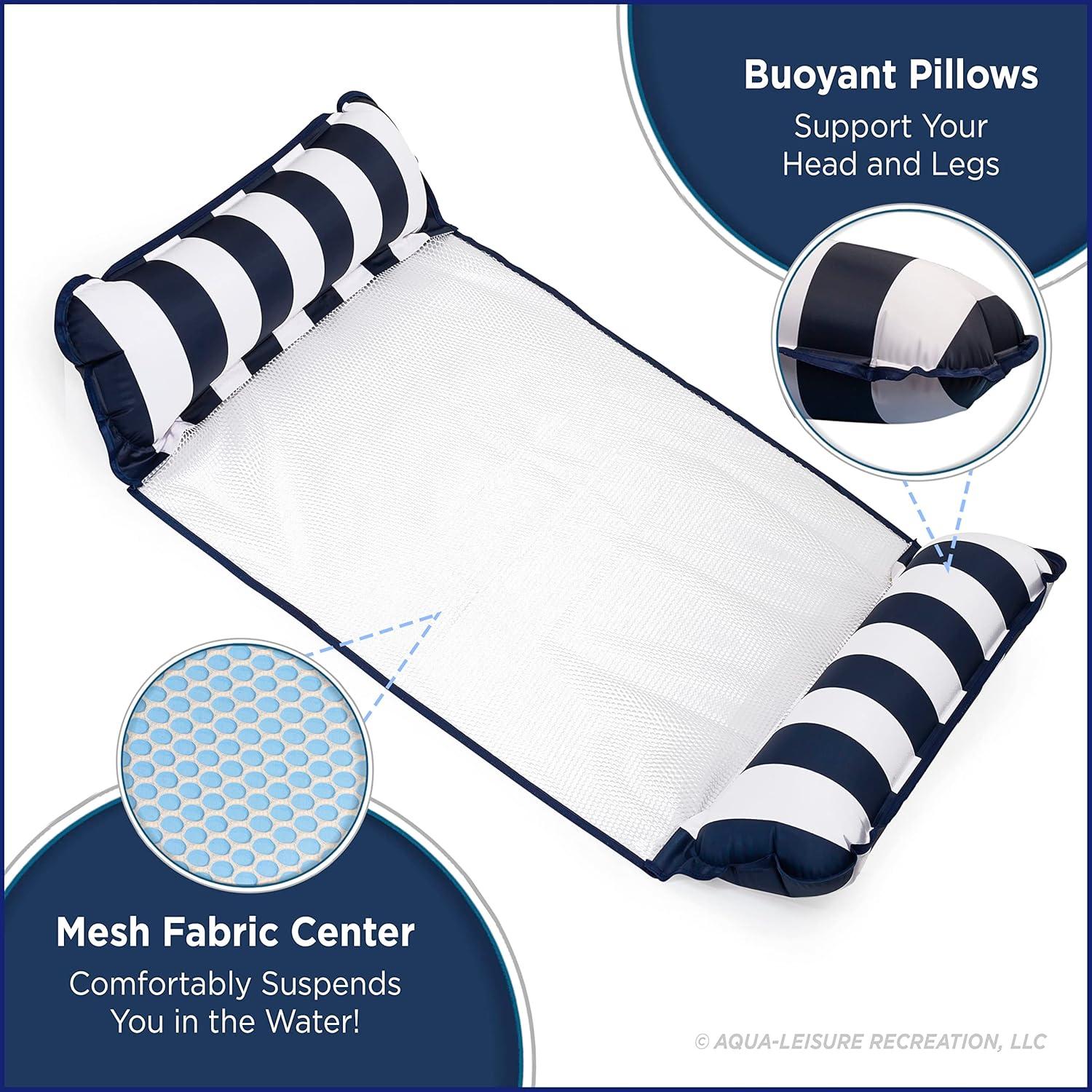 Aqua-Leisure 4 in 1 Inflatable Monterey Hammock Pool Float Chair, Navy Striped