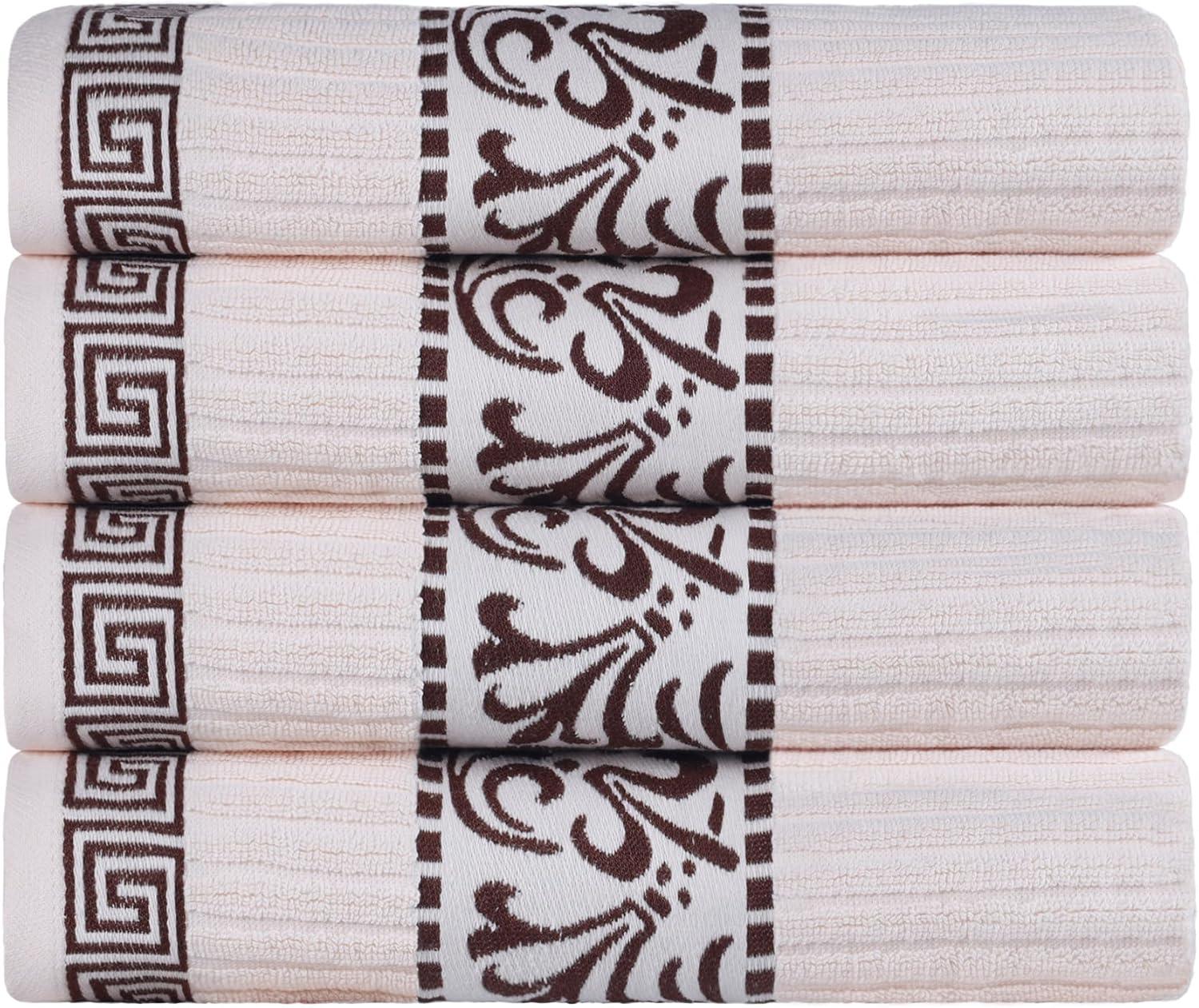 Ivory and Chocolate Cotton 4-Piece Bath Towel Set