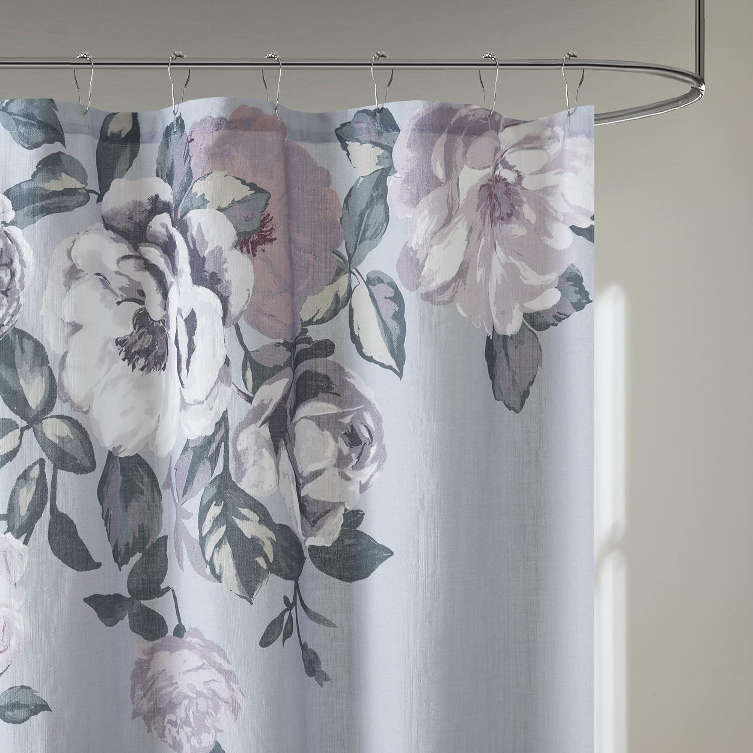 Charisma Grey Cotton Floral Shower Curtain