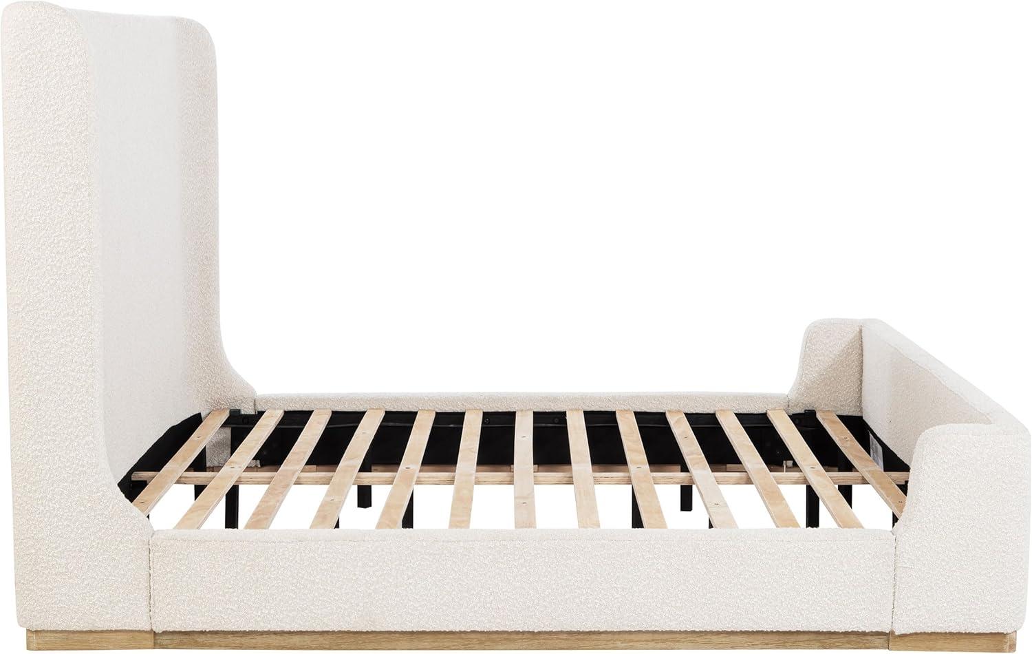 Cream Boucle Upholstered King Platform Bed with Wingback Headboard