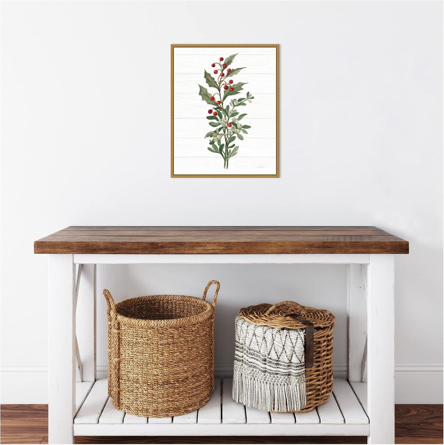 Christmas Holly and Mistletoe Canvas Print with Gold Frame