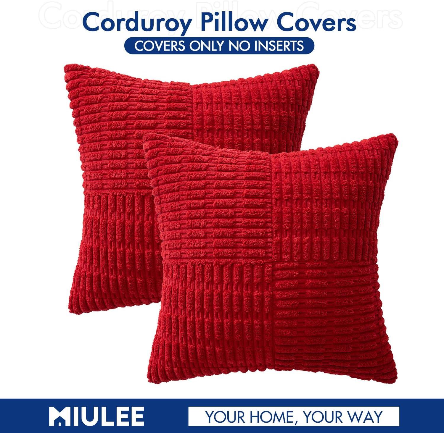 Red Corduroy 18x18 Inch Boho Pillow Covers, Set of 2