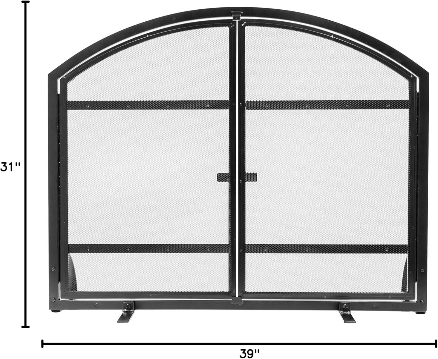 Harper 39" Antique Black Steel Mesh Fireplace Screen with Doors