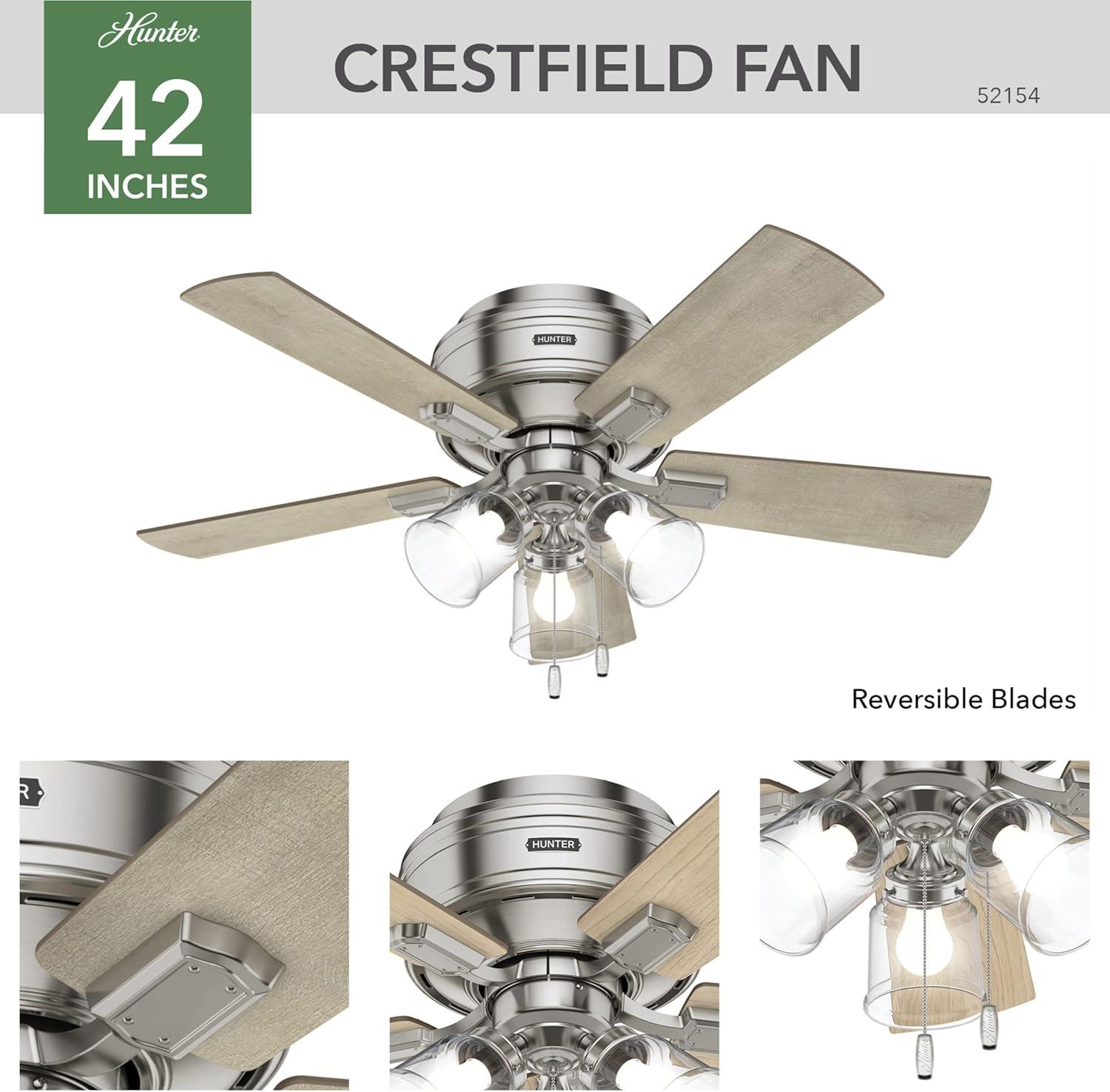 42" Crestfield Low Profile Ceiling Fan (Includes LED Light Bulb) - Hunter Fan