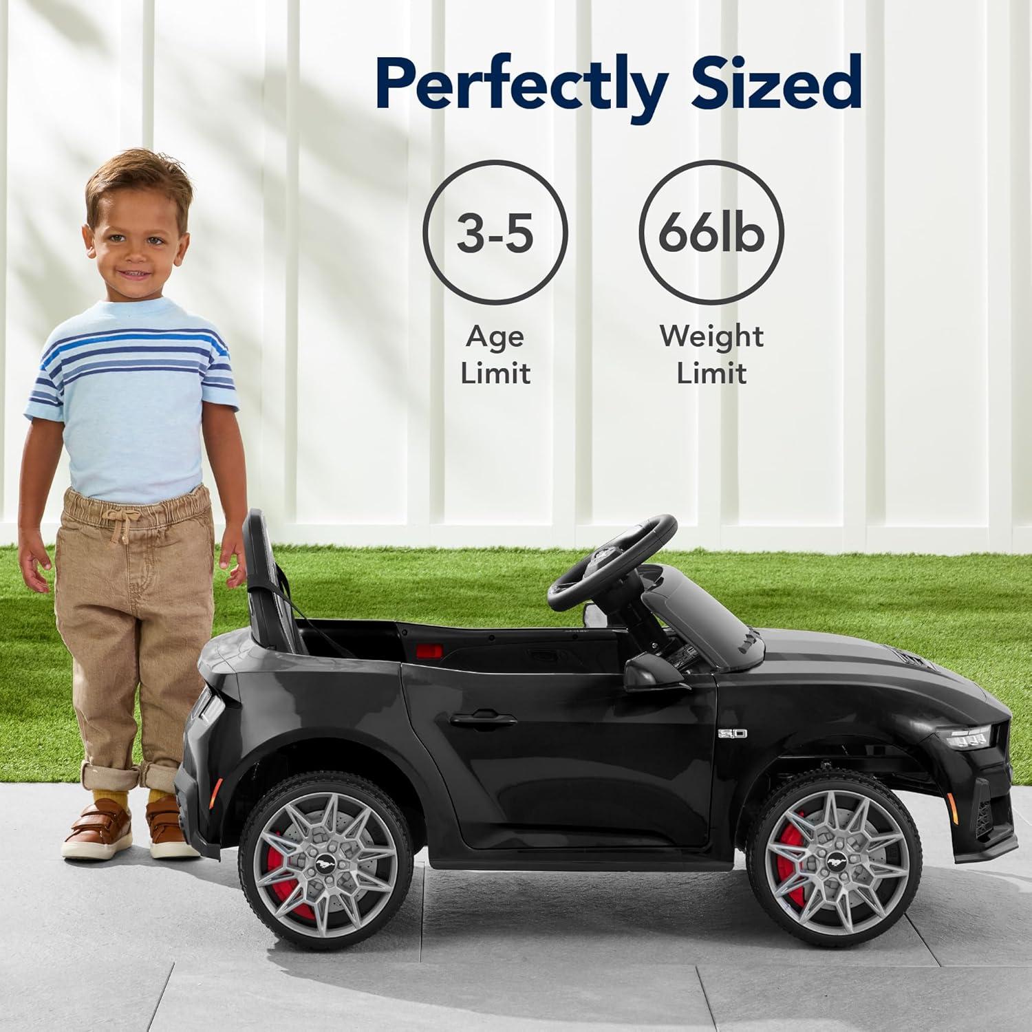 Black 12V Electric Ride-On Ford Mustang Car for Kids