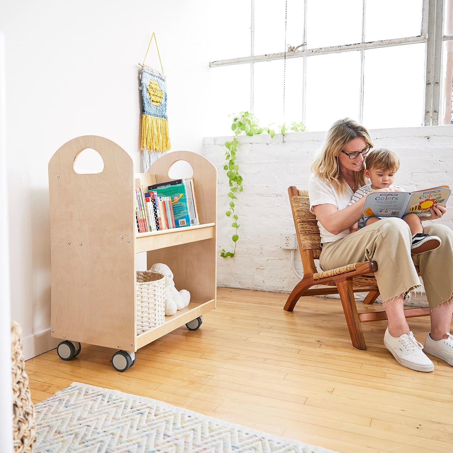 Natural Birch Mobile Book Cart with Countdown Timer