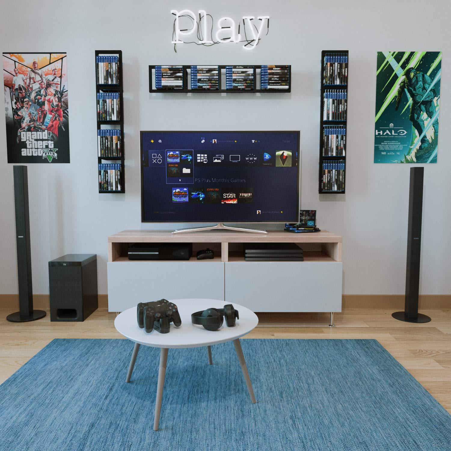 Set of 5 Video Game Rack,Wall Mount CD DVD Storage Shelf, 34 Inch Media Storage Rack Metal Floating Shelf Black,CD Rack