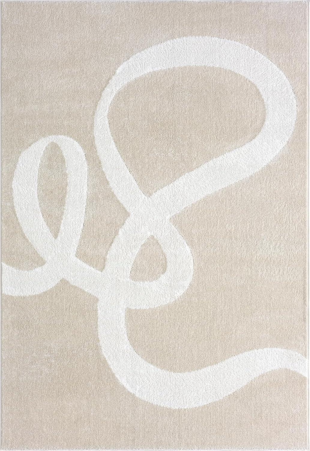 Beige and Cream Abstract 4' x 6' Machine Made Area Rug