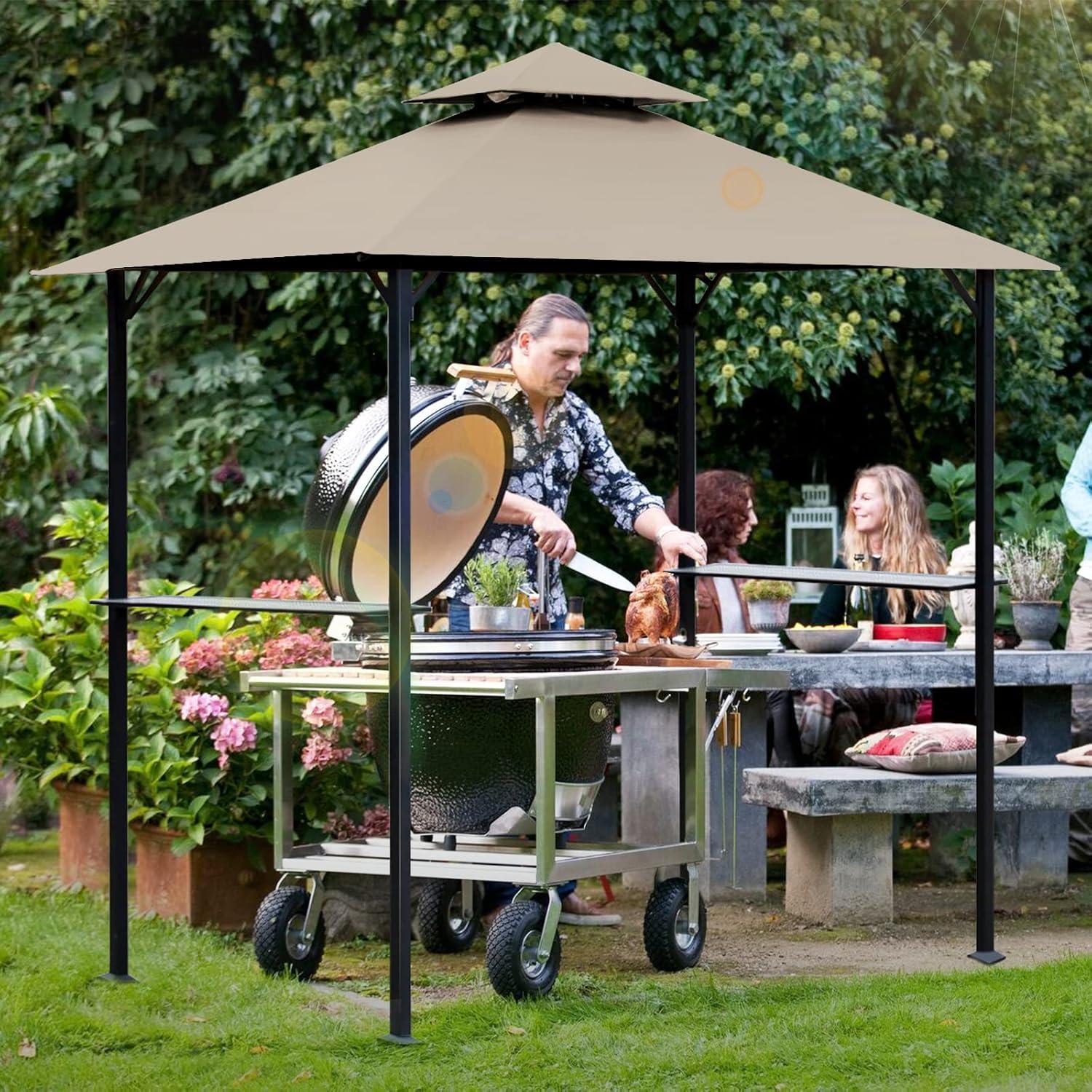 Beige Polyester Double Roof Grill Gazebo Canopy Top