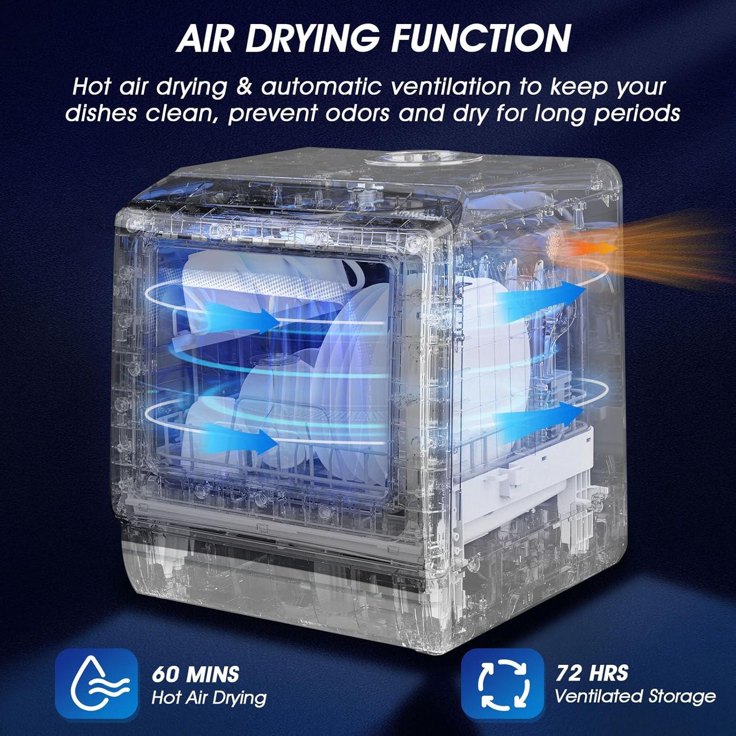 AIRMSEN Portable Countertop Dishwashers, 5 Washing Programs Mini Dishwashers with 5 L Built-in Water Tank and Double-layered Glass Door, No Hookup Needed for Home, Apartments & RVs
