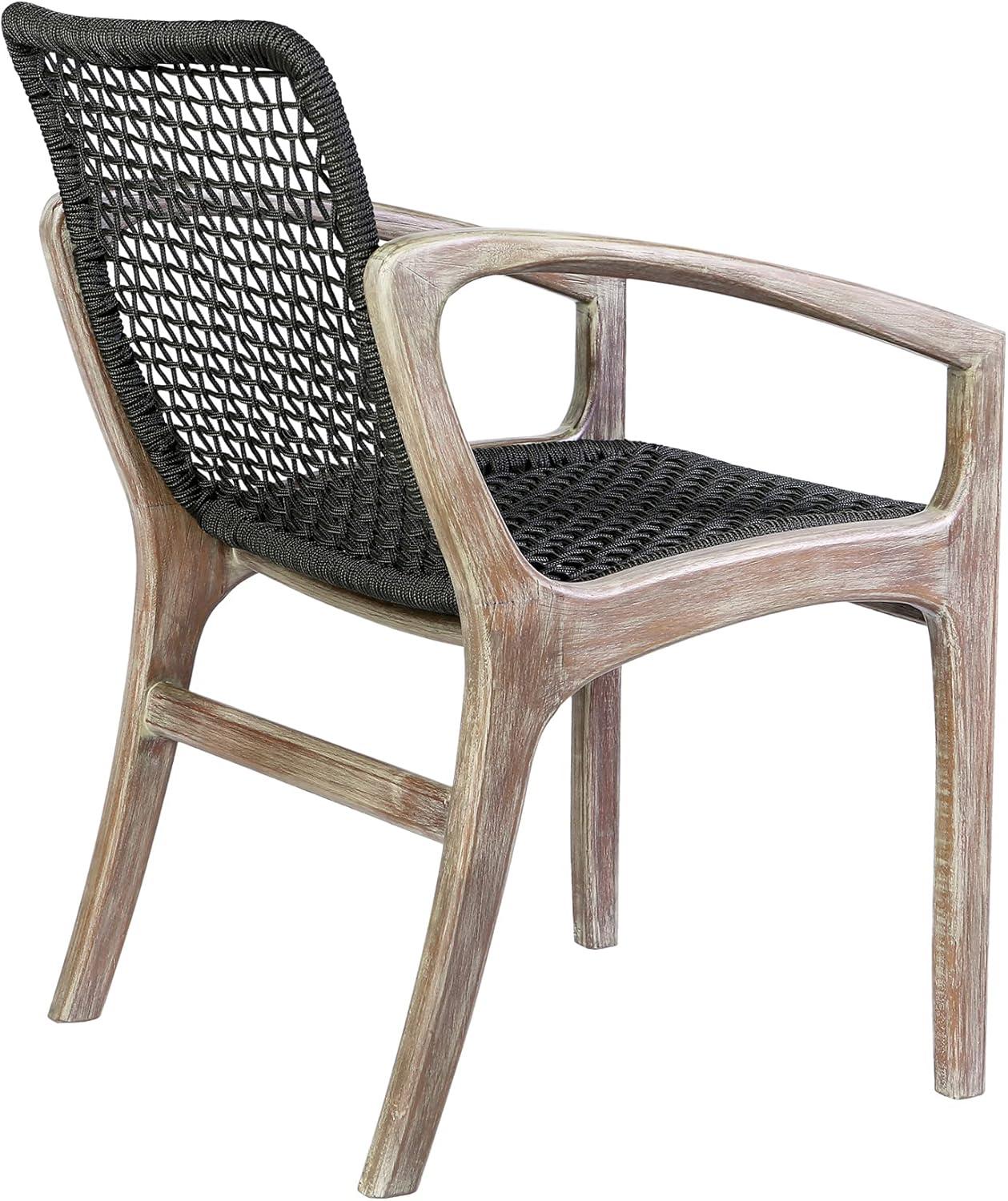 Brighton Outdoor Patio Dining Chair in Light Eucalyptus Wood and Charcoal Rope