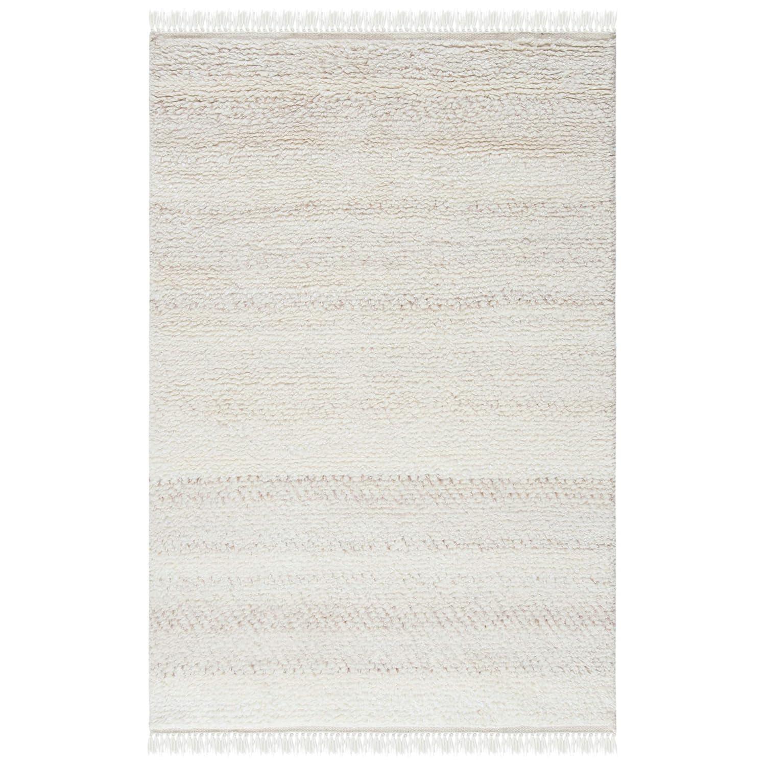 SAFAVIEH Casablanca Carbrey Solid Wool Shag Area Rug, Beige, 4' x 6'