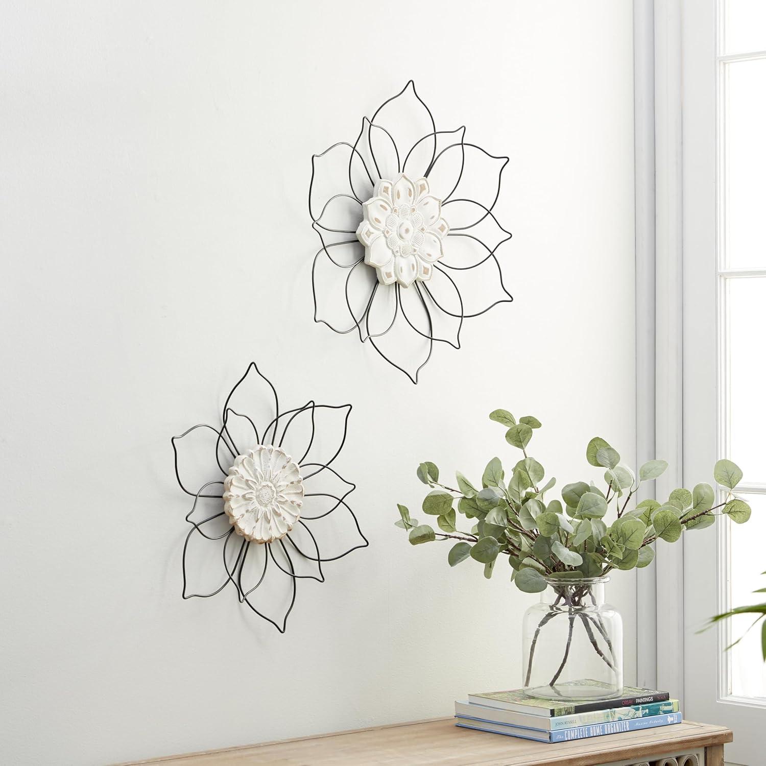 DecMode Black Metal Floral Wall Decor (2 Count)