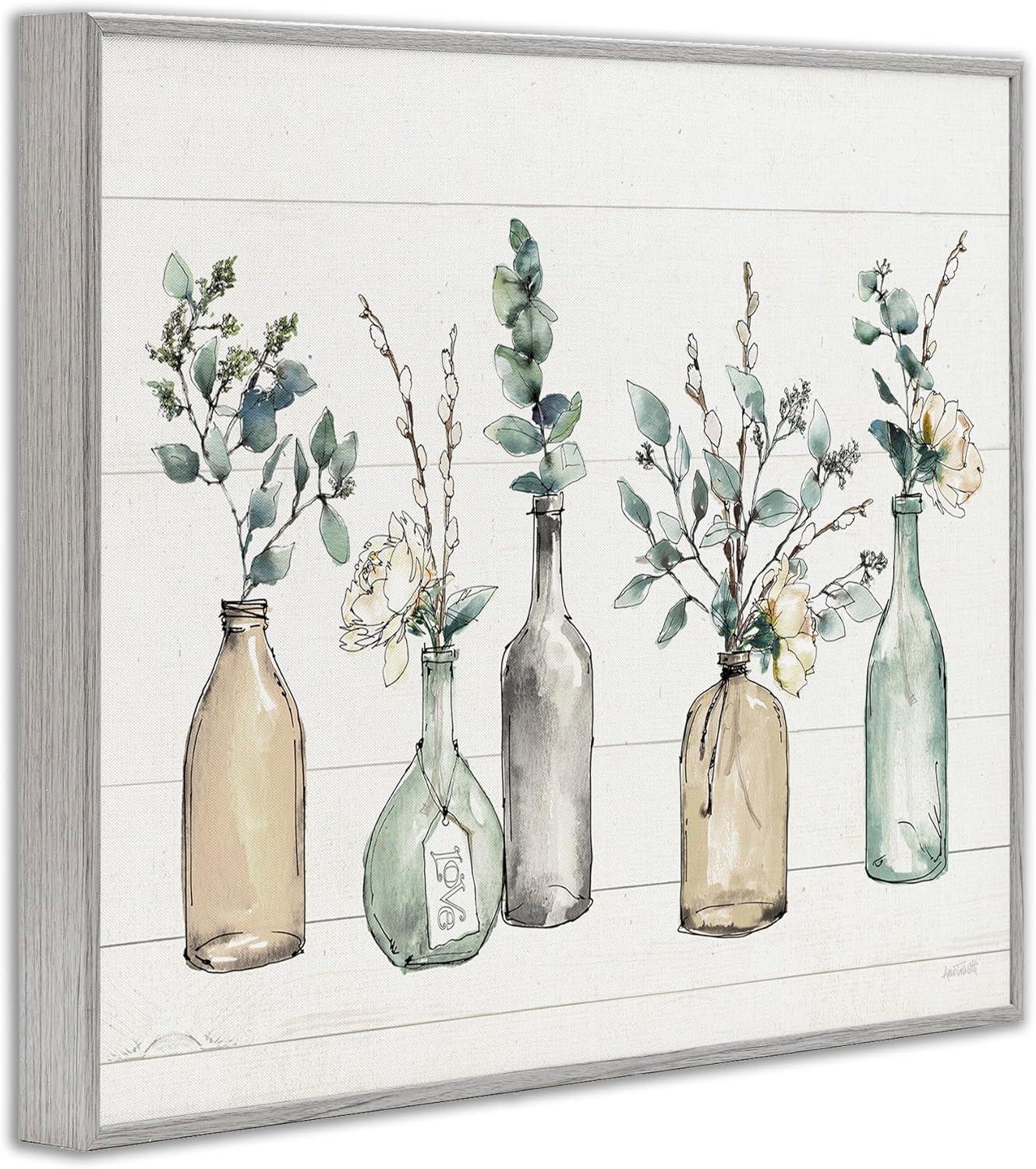 Stupell Industries Bottles And Plants Farm Wood Textured Design Framed Wall Art by Anne Tavoletti