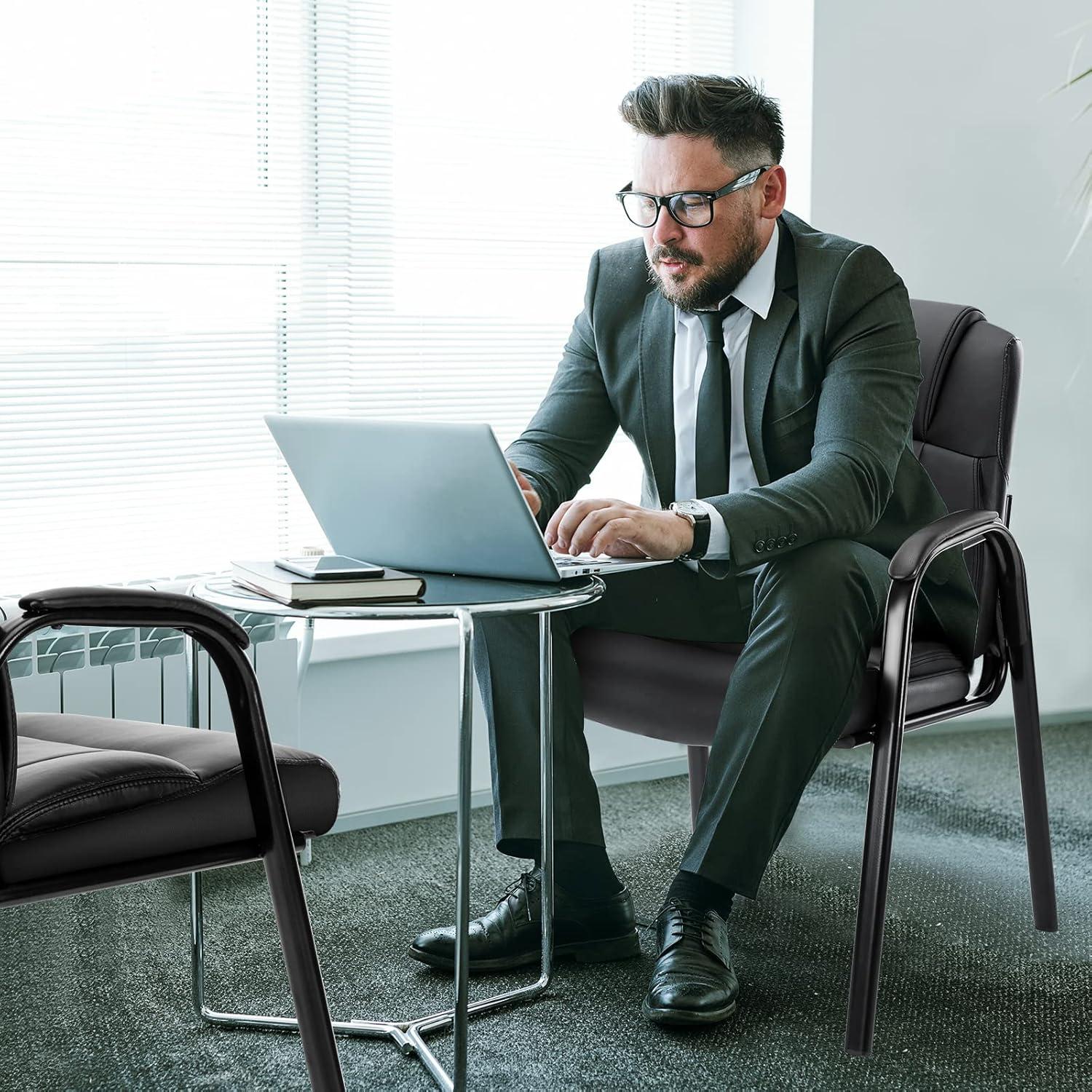 edx Executive Office Guest Chair - Stylish and Comfortable PU Leather Desk Chair with Lumbar Support and Padded Armrest, Perfect for Conference Rooms, Reception Areas, and Waiting Rooms.