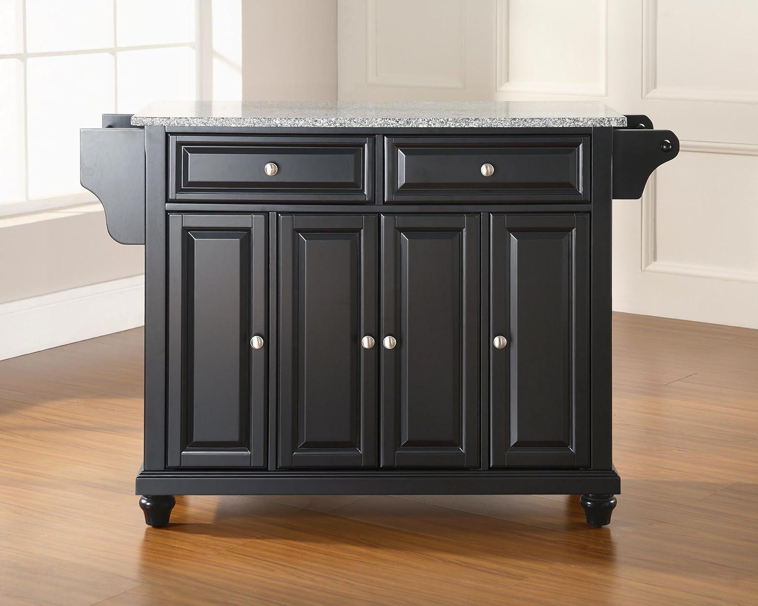 Cambridge Black Kitchen Island with Granite Top and Storage