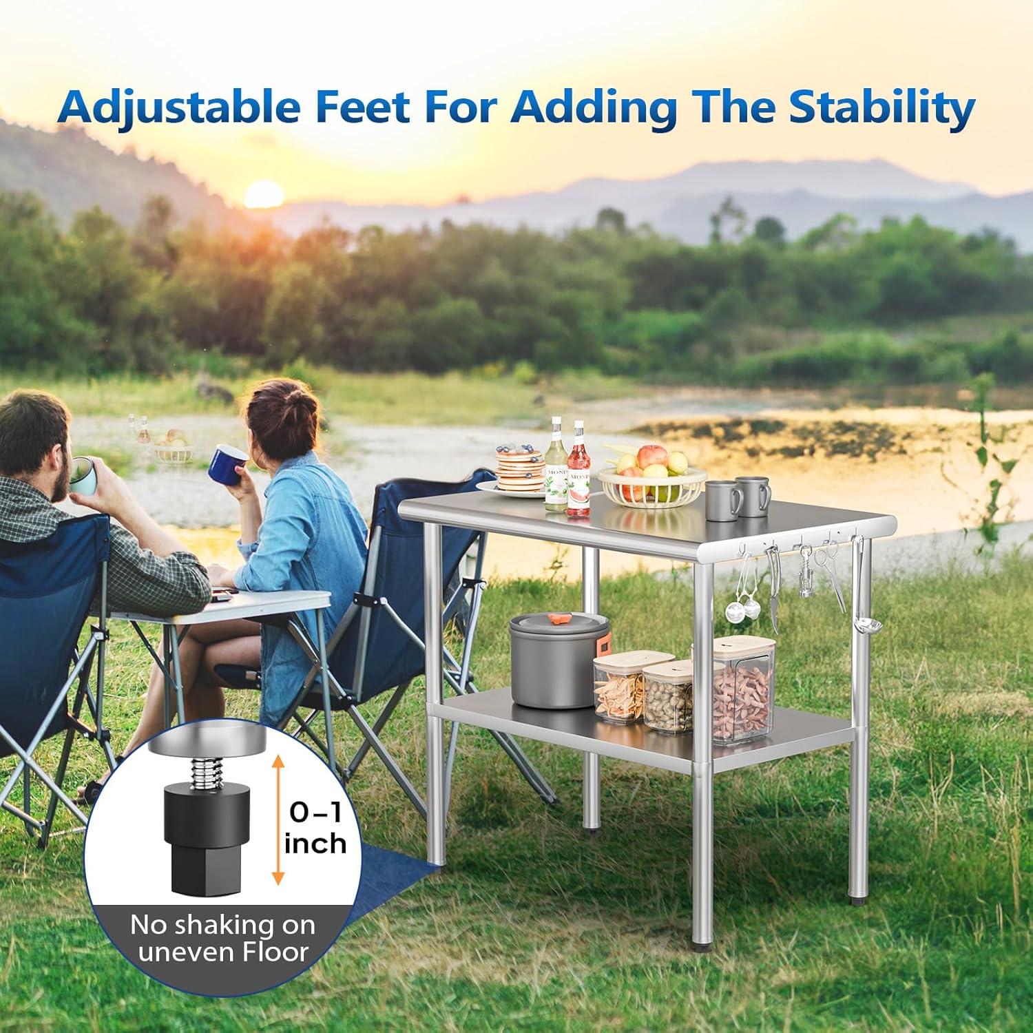 ROVSUN 36'' x 24'' Stainless Steel Table for Prep & Work, Metal Table with Undershelf for Kitchen Restaurant, Home