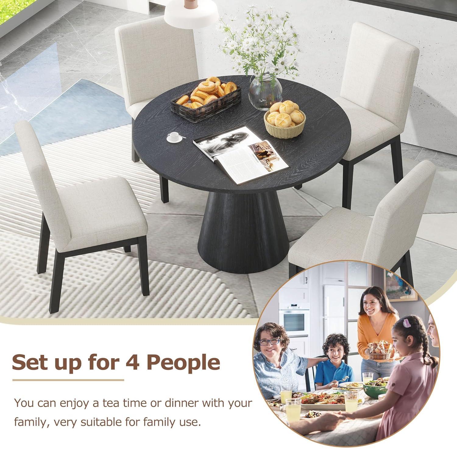 46.5"" Modern Round Dining Table for 4-6,Wooden Round Kitchen Table with MDF Table Top & Pedestal Base,Mid Century Modern Round Dining Table for Dining Room Kitchen,Living Room, Black