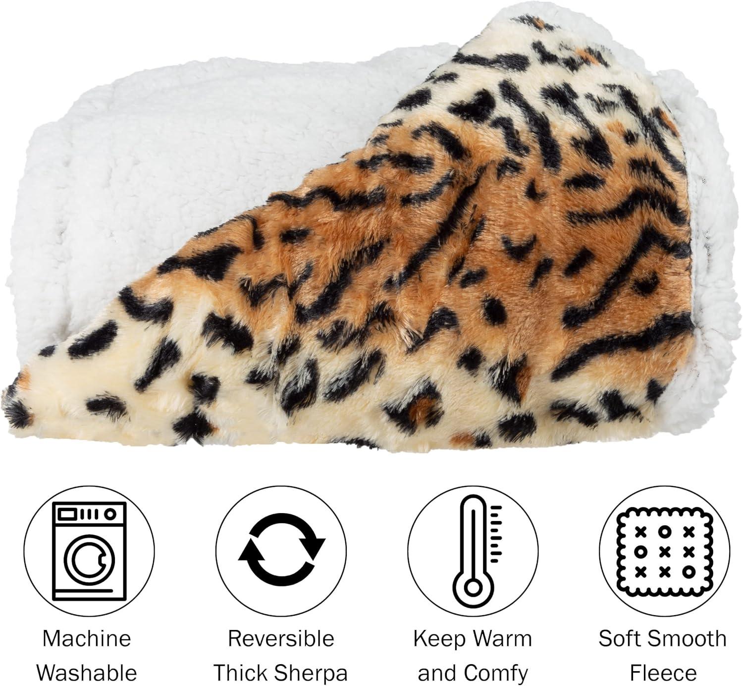 Sherpa Tiger Fleece Throw Blanket - 50x60-Inch Machine-Washable Reversible Throw - Fluffy Blankets for Couch, Chair, or Bed by Lavish Home