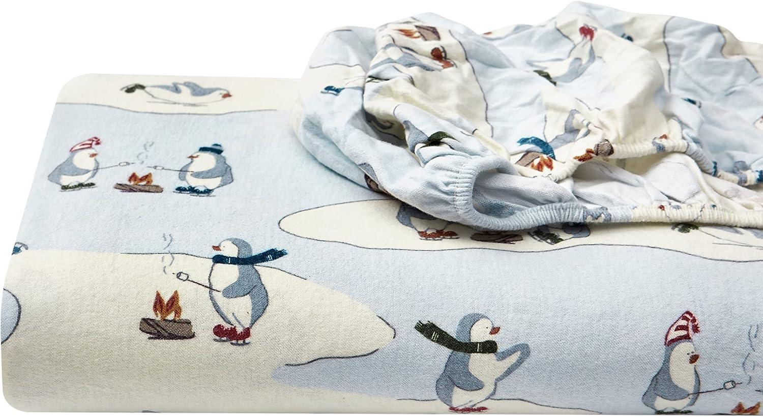 Eddie Bauer 196481 Flannel Sheet Set, Twin, Skating Penguins