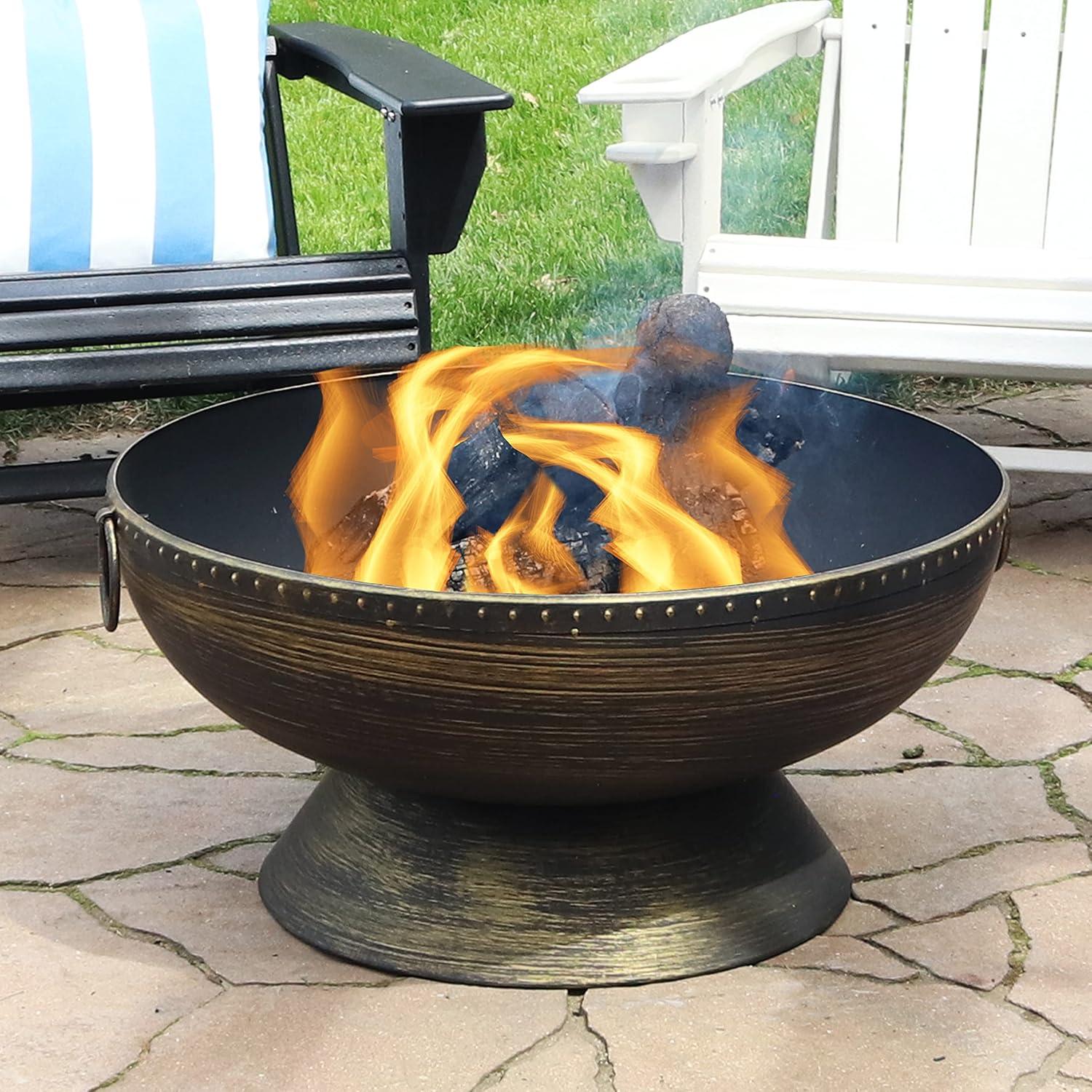 SunnyDaze Decor 30" Wood-Burning Black Finish Steel Fire Pit Bowl with Screen, Grate, and Poker