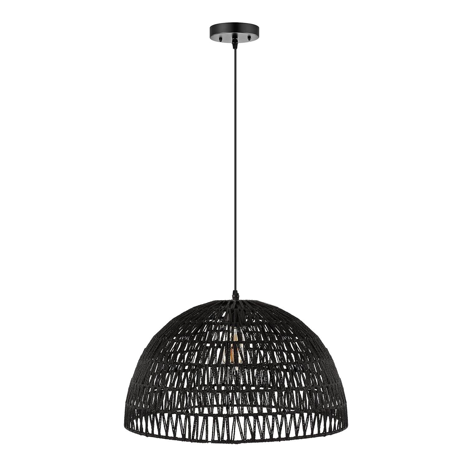 Campana 20" 1-Light Bohemian Modern Woven Rope/Iron LED Pendant, Black