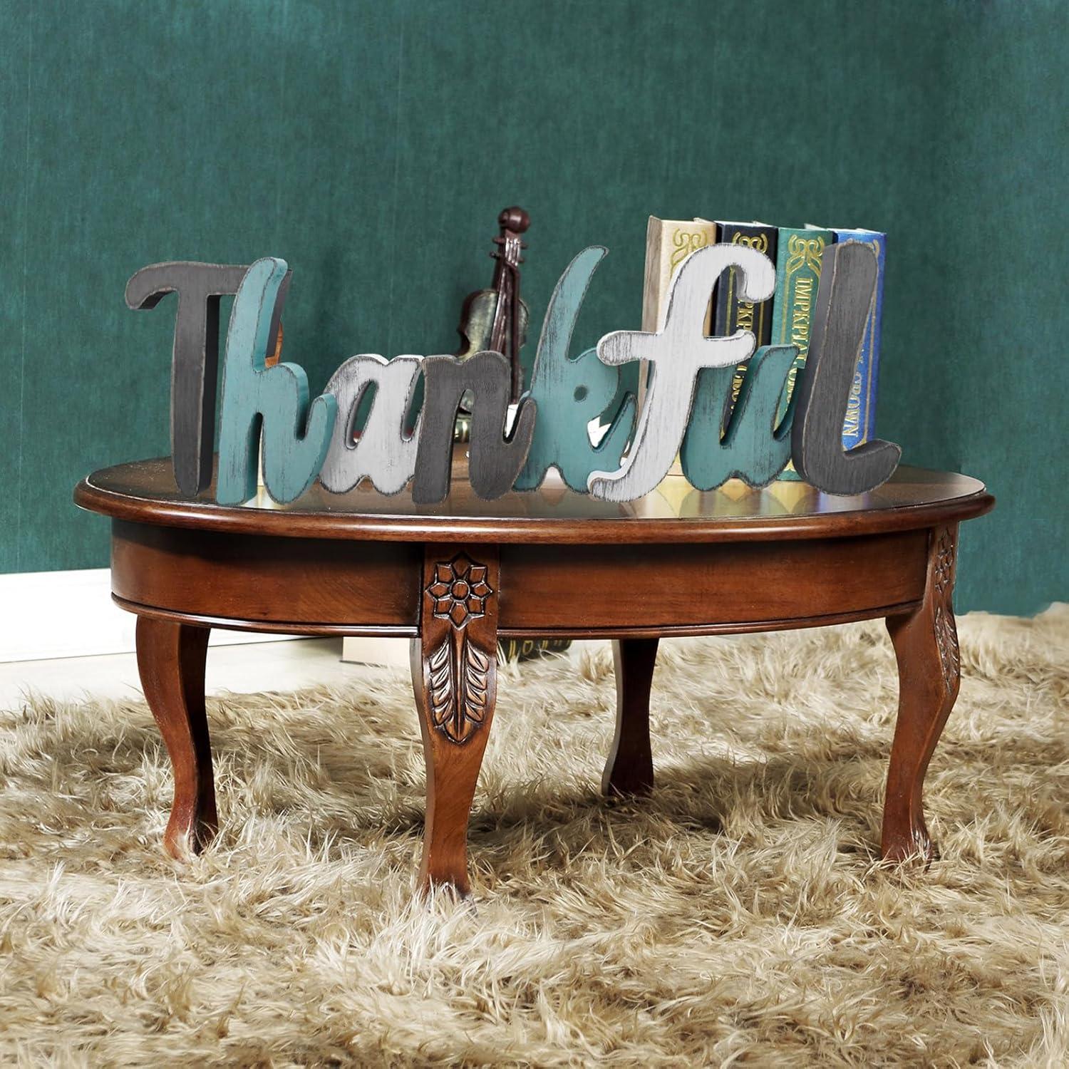 Rustic Multicolor Wooden Thankful Letter Sign Decor