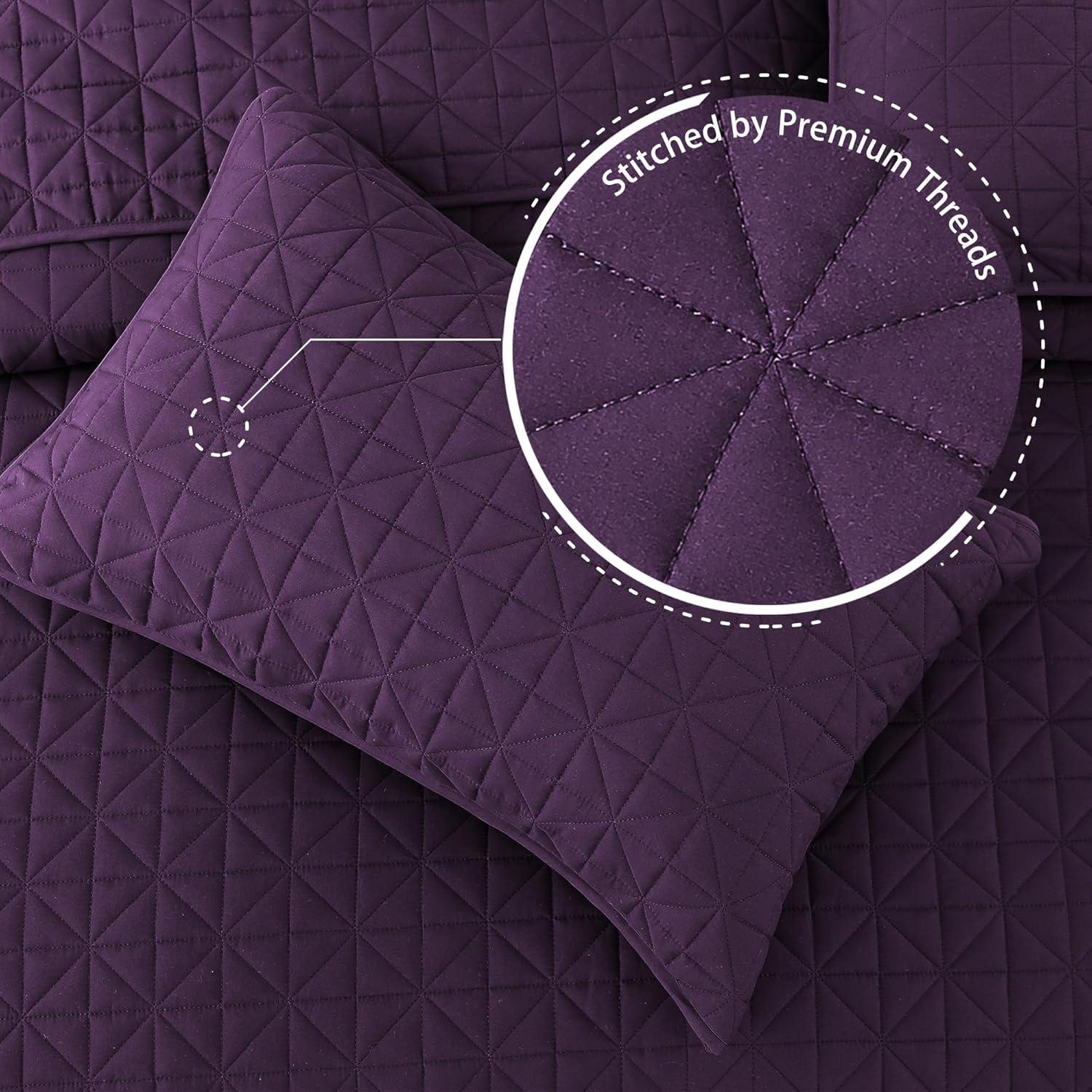 Exclusivo Mezcla Twin Quilt Bedding Set, Lightweight Soft Purple Twin Bedspreads Coverlets with Geometric Stitched Pattern