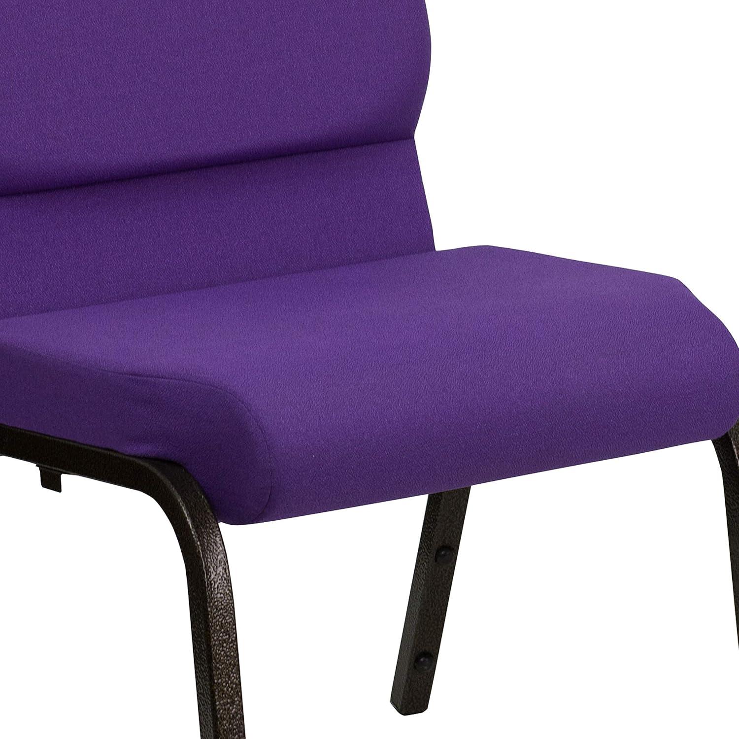 BizChair 18.5''W Stacking Church Chair in Purple Fabric - Gold Vein Frame