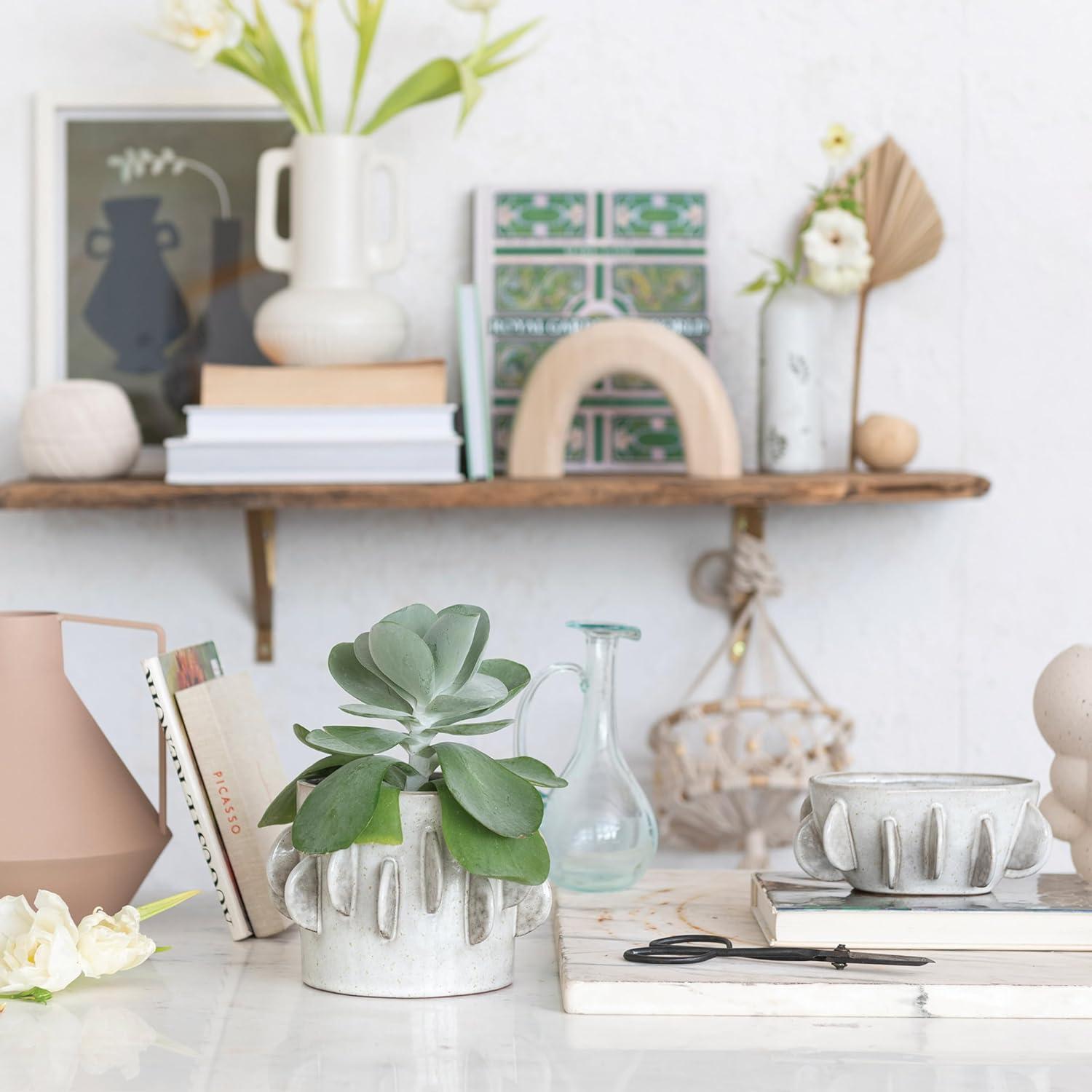 Handmade White Stoneware Planter with Reactive Glaze Finish