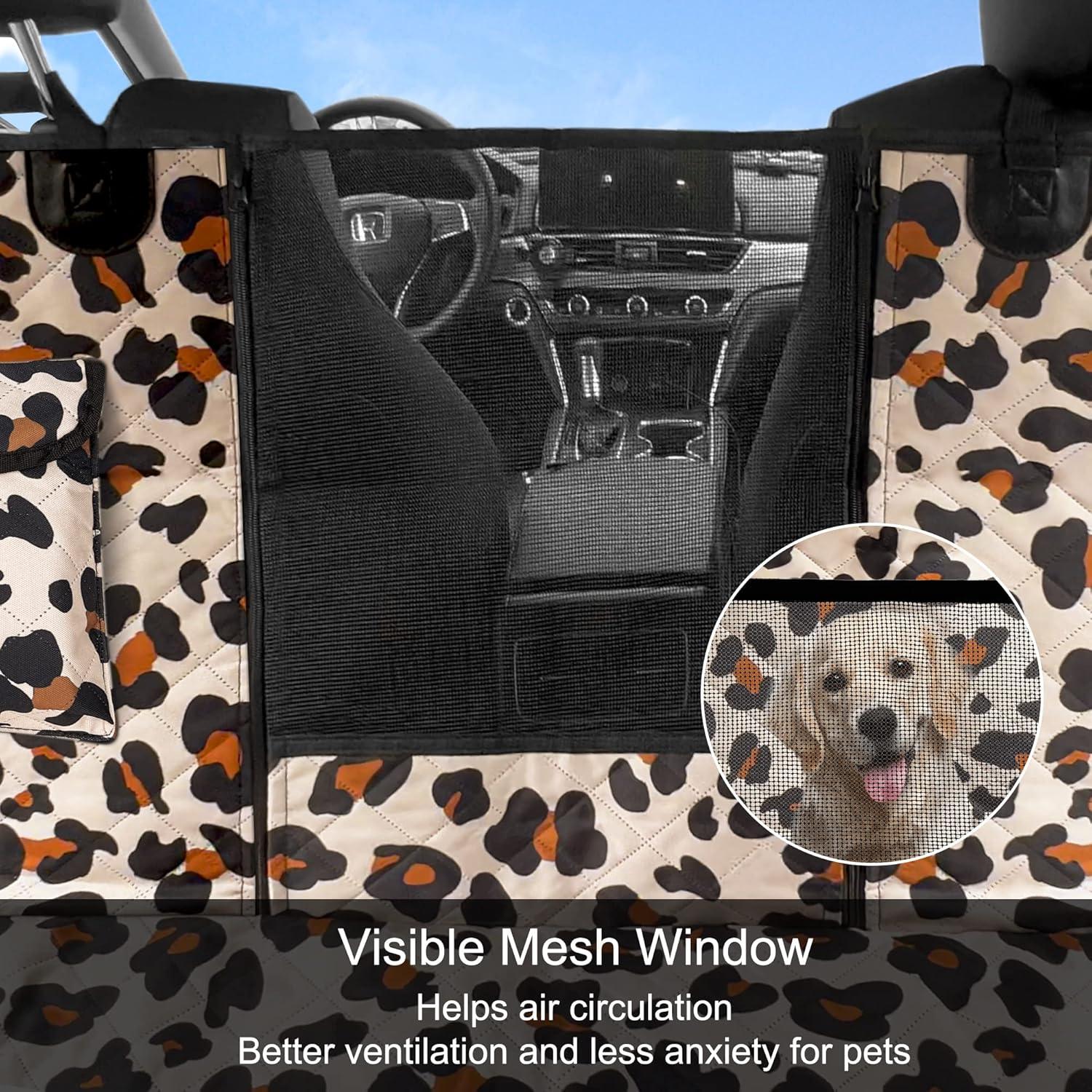 Dog Car Seat Cover with Storage Pockets Mesh Visual Window, Waterproof Nonslip , Heavy Duty Scratchproof Pet Dog Back Seat Cover Hammock for Cars Trucks and SUVs