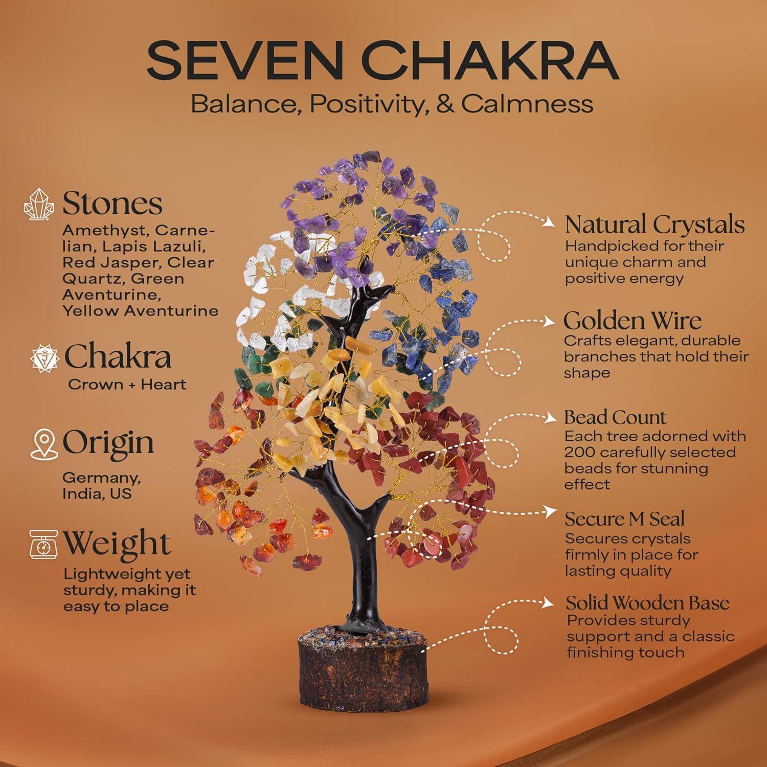 Multicolor Crystal Chakra Tree with Golden Wire