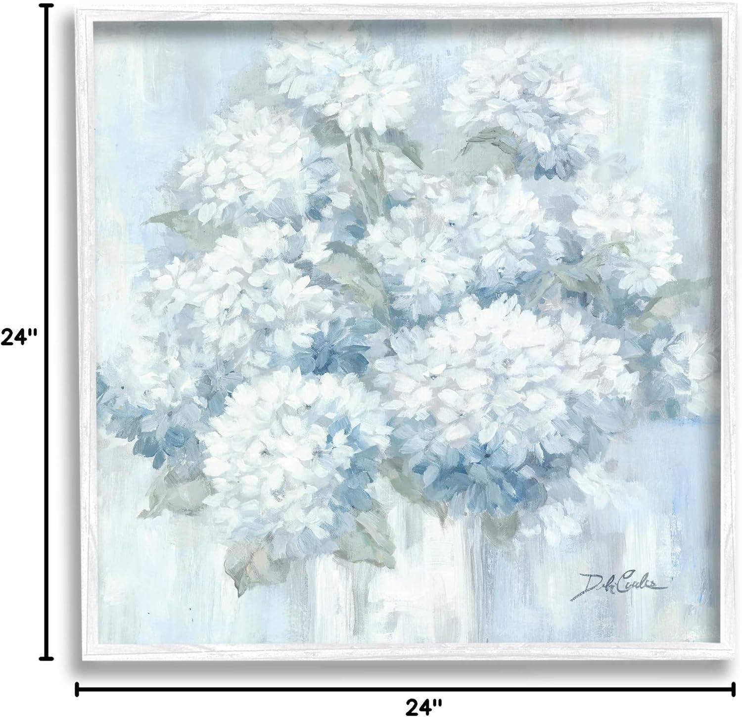 Soft Blue Hydrangea Painting Blooming Flower Petals White Framedd Giclee Texturized Art By Debi Coules