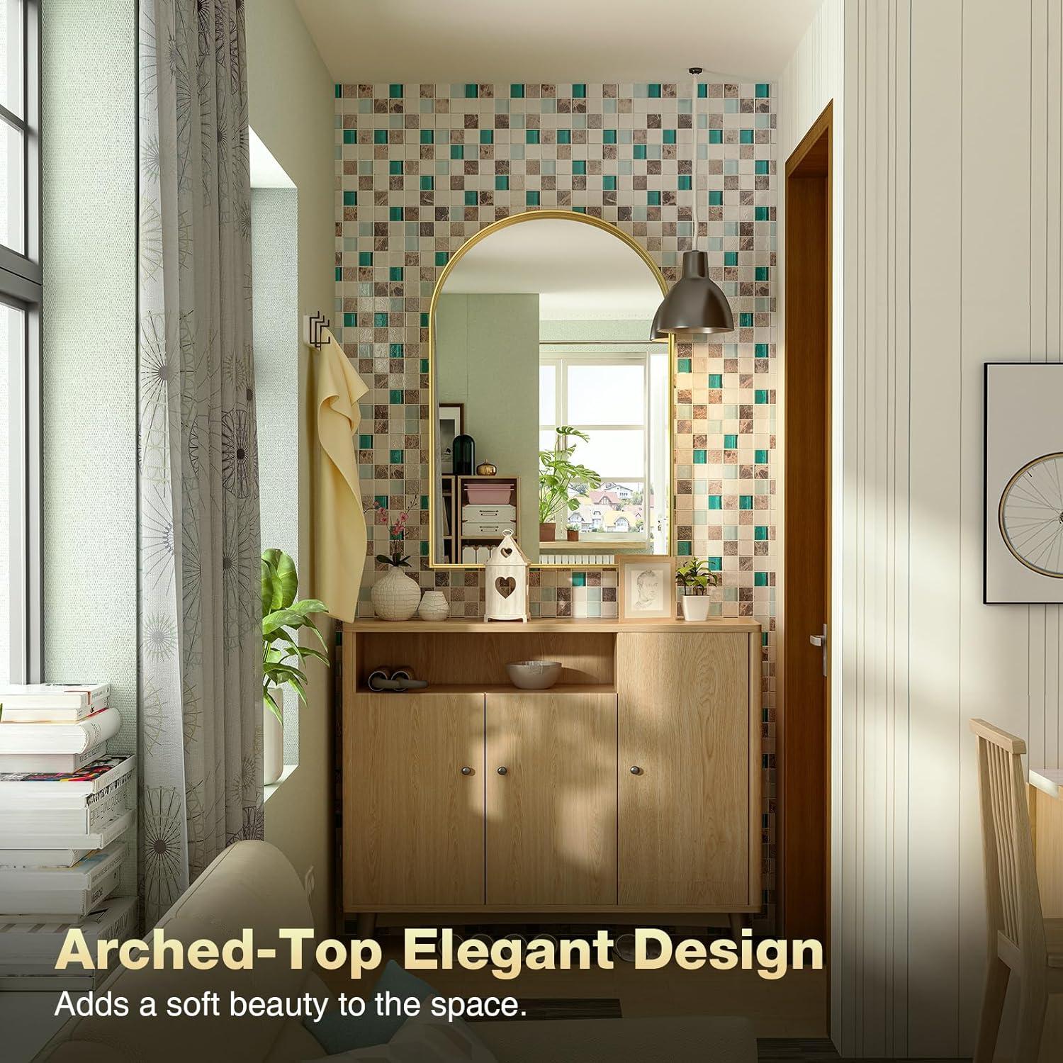 Arch Bathroom Mirror, 20x30 inch Arched Bathroom Mirror/Wall Mounted Vanity Mirror - Arch Metal Frame Wall Mirror for Bathroom Bedroom Living Room, Gold