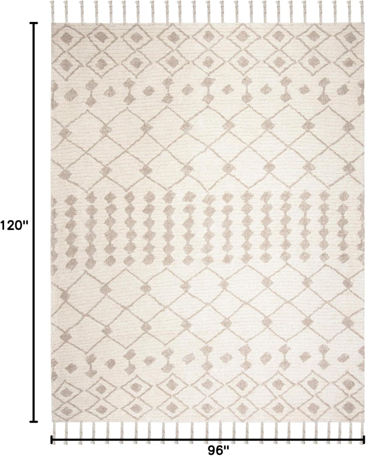 Safavieh  Handmade Casablanca Shag Glenda Tribal Wool Rug Ivory/Beige 8' x 10' 8' x 10' Indoor, Handmade Living Room, Bedroom, Dining Room Beige