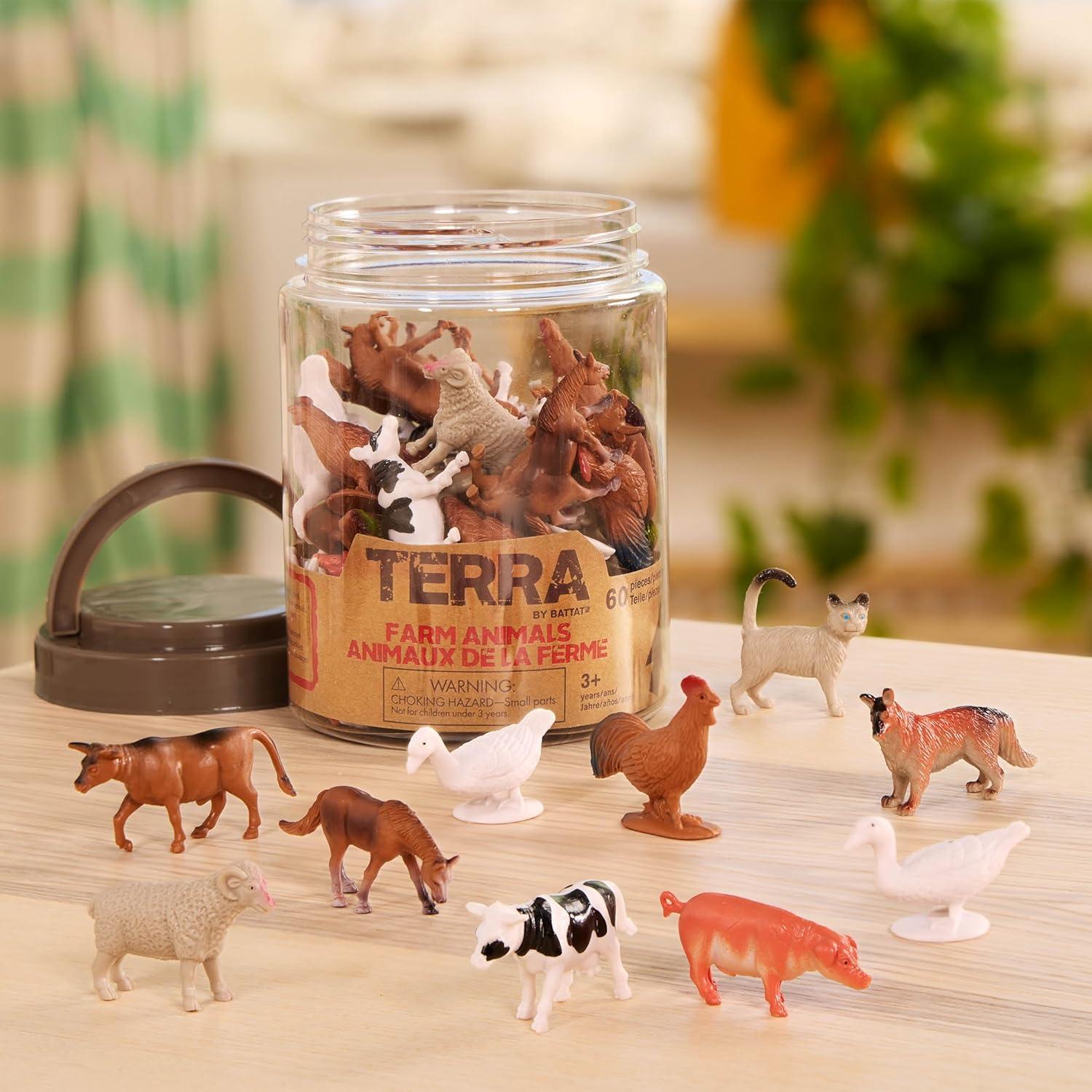 Terra by Battat – 60pcs Farm Animals Toy Tube – Mini Plastic Barnyard Animal Figurines for Kids – Includes Cow, Pig, Goat, Sheep & More – Educational Playset for Toddlers Ages 3+